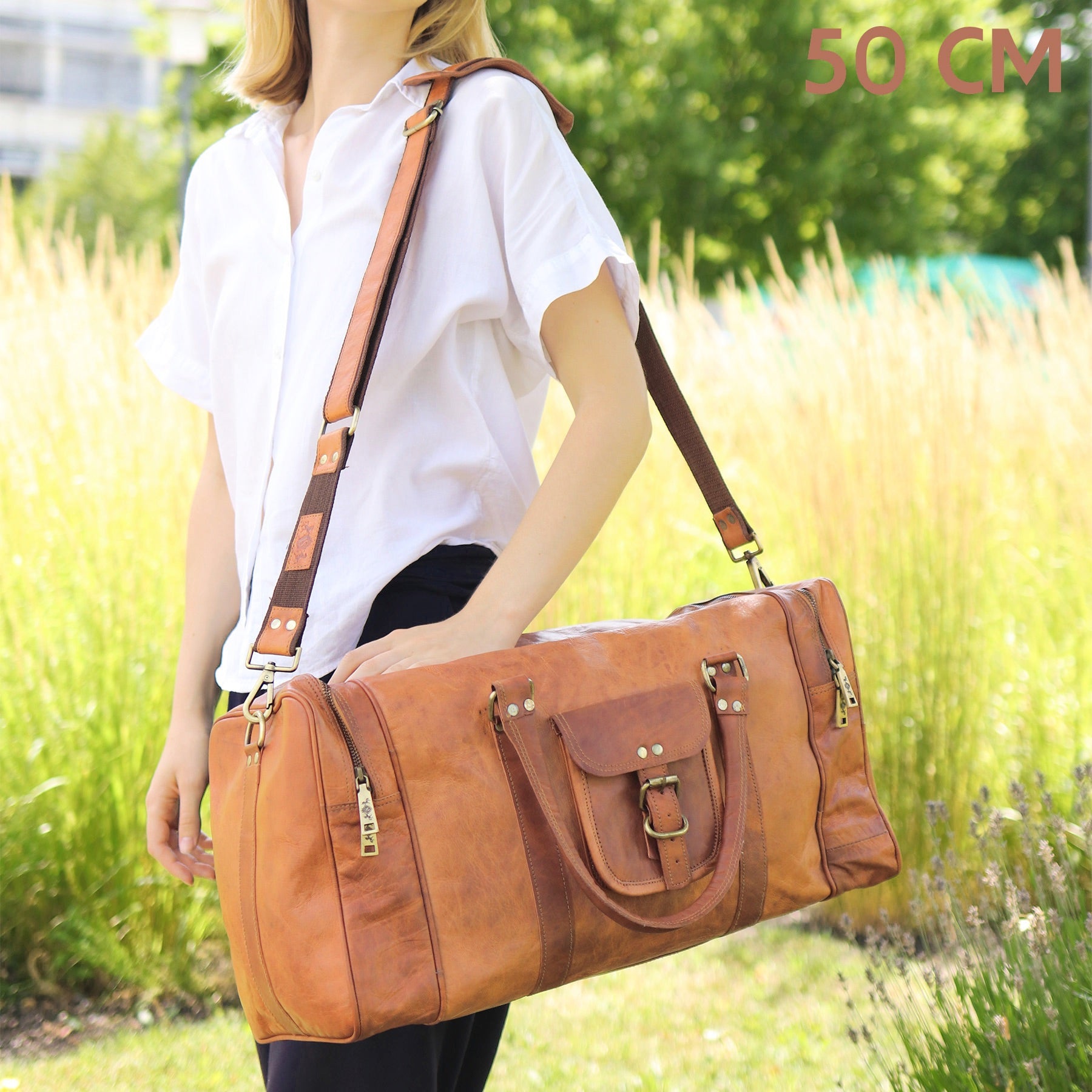 SID & VAIN Reisetasche echt Leder Sporttasche Handgepäck Damen Herren Weekender hellbraun LANDON gross 50585