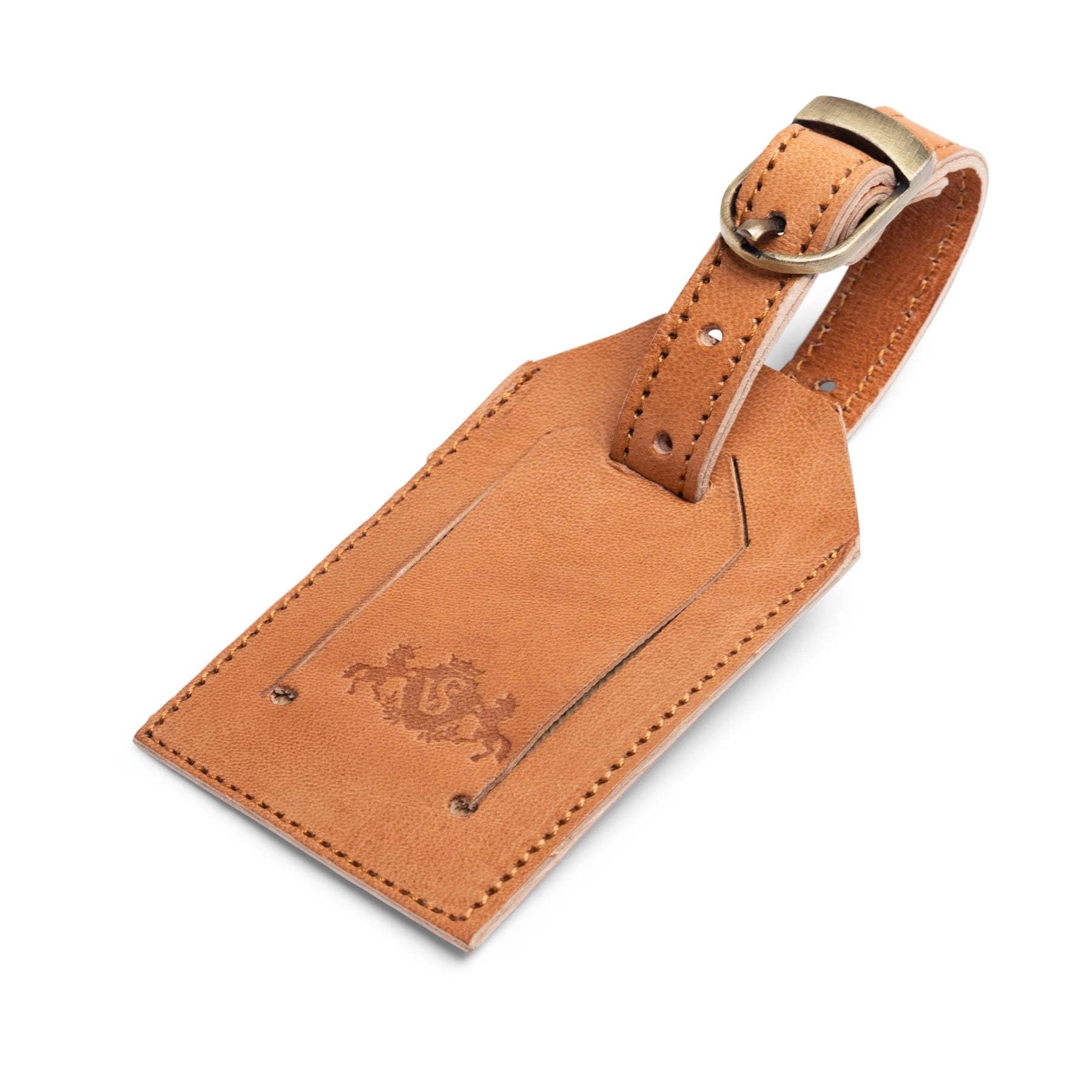 Produktbild von einem Hangtag für eine Reisetasche aus hellbraunem Ziegenleder