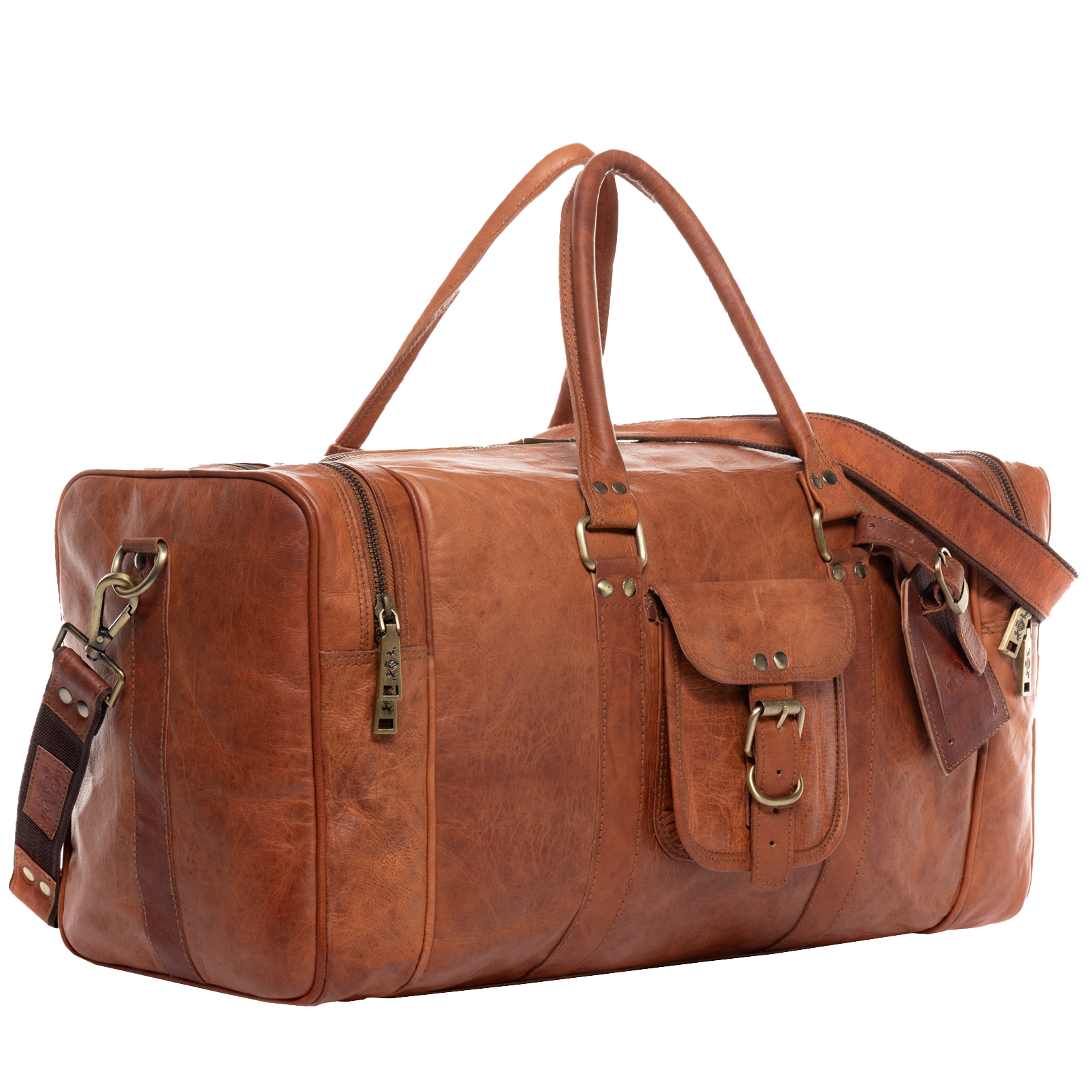 Reisetasche Ziegenleder in Kastanien braun Produktbild seitlich