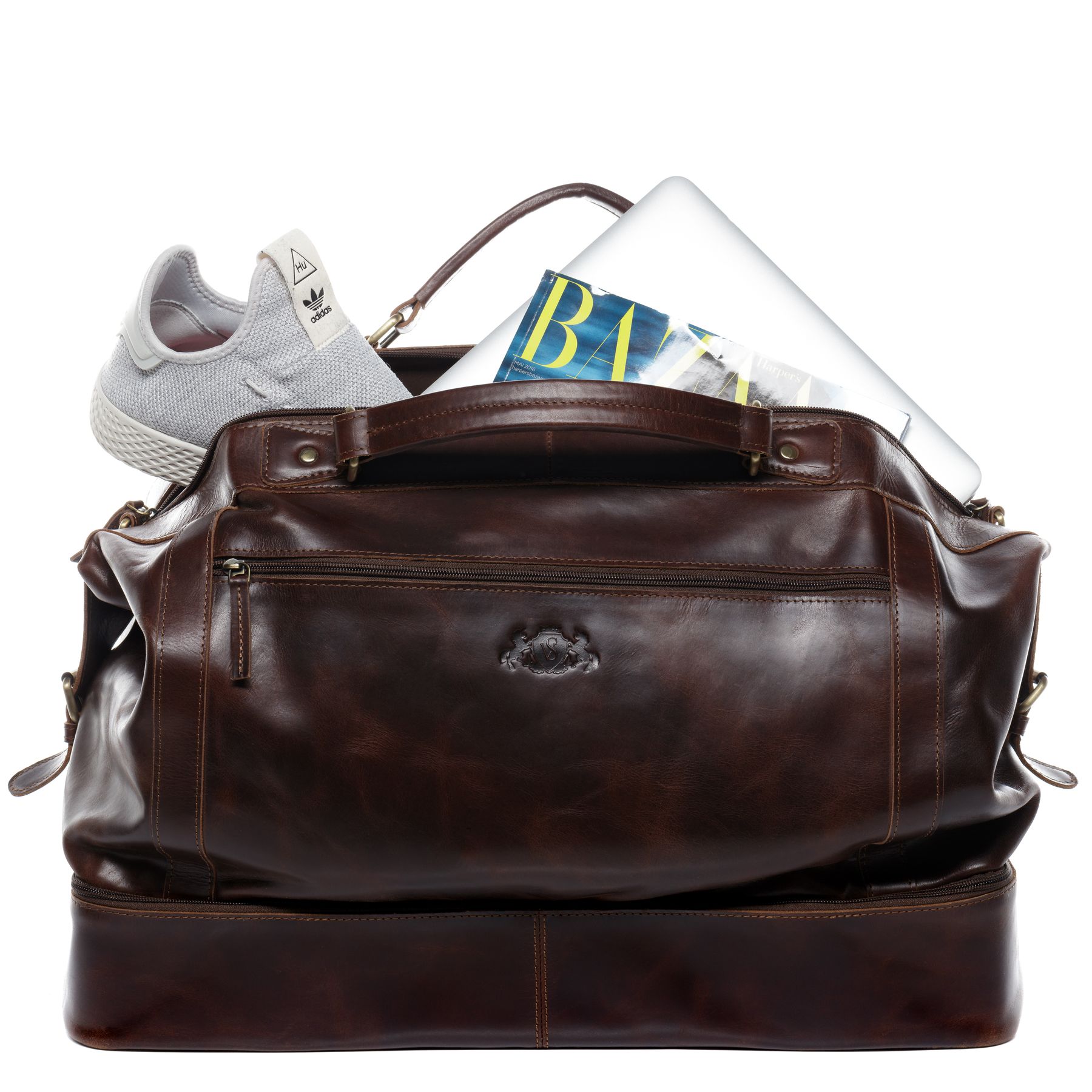 SID & VAIN Reisetasche Leder mit Schuhfach XL KINGSTON braun-cognac 16202