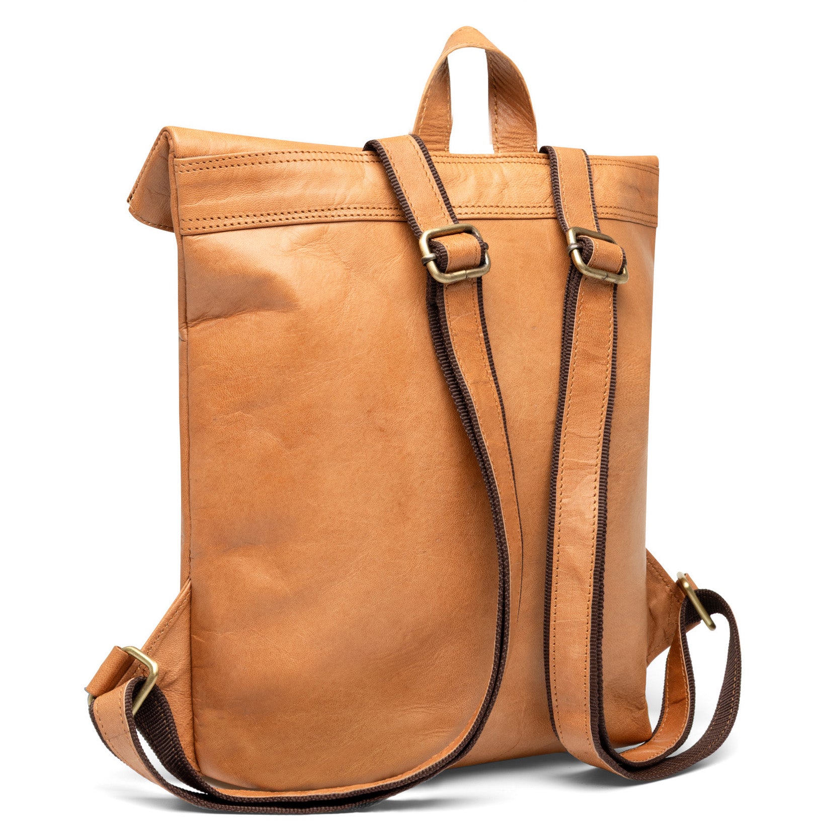 SID & VAIN Rolltop Rucksack echt Leder 15" Zoll Laptop Damen Herren Lederrucksack hellbraun BRODY 50562