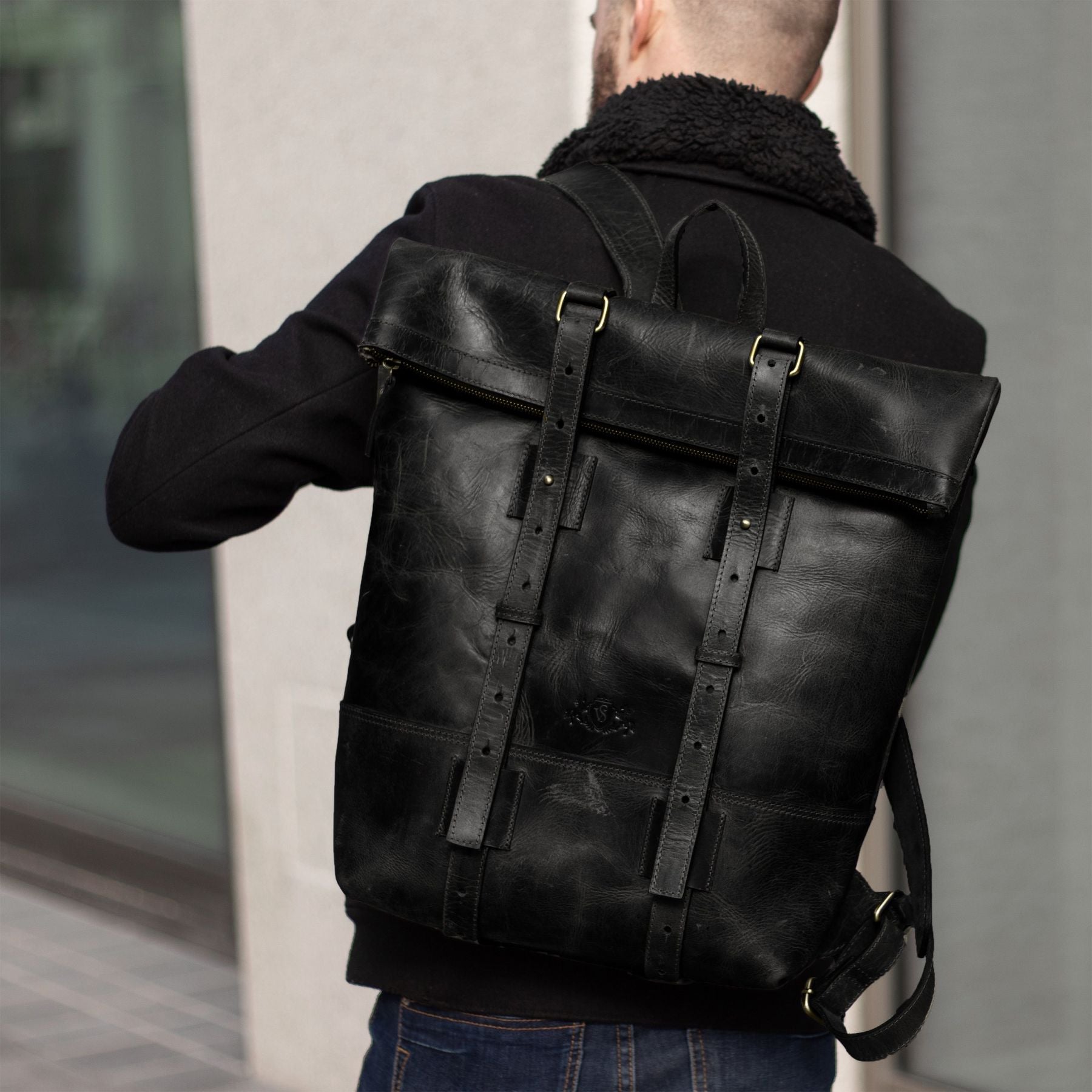 SID & VAIN Rucksack Leder XXL CHAZ schwarz-vintage 23531
