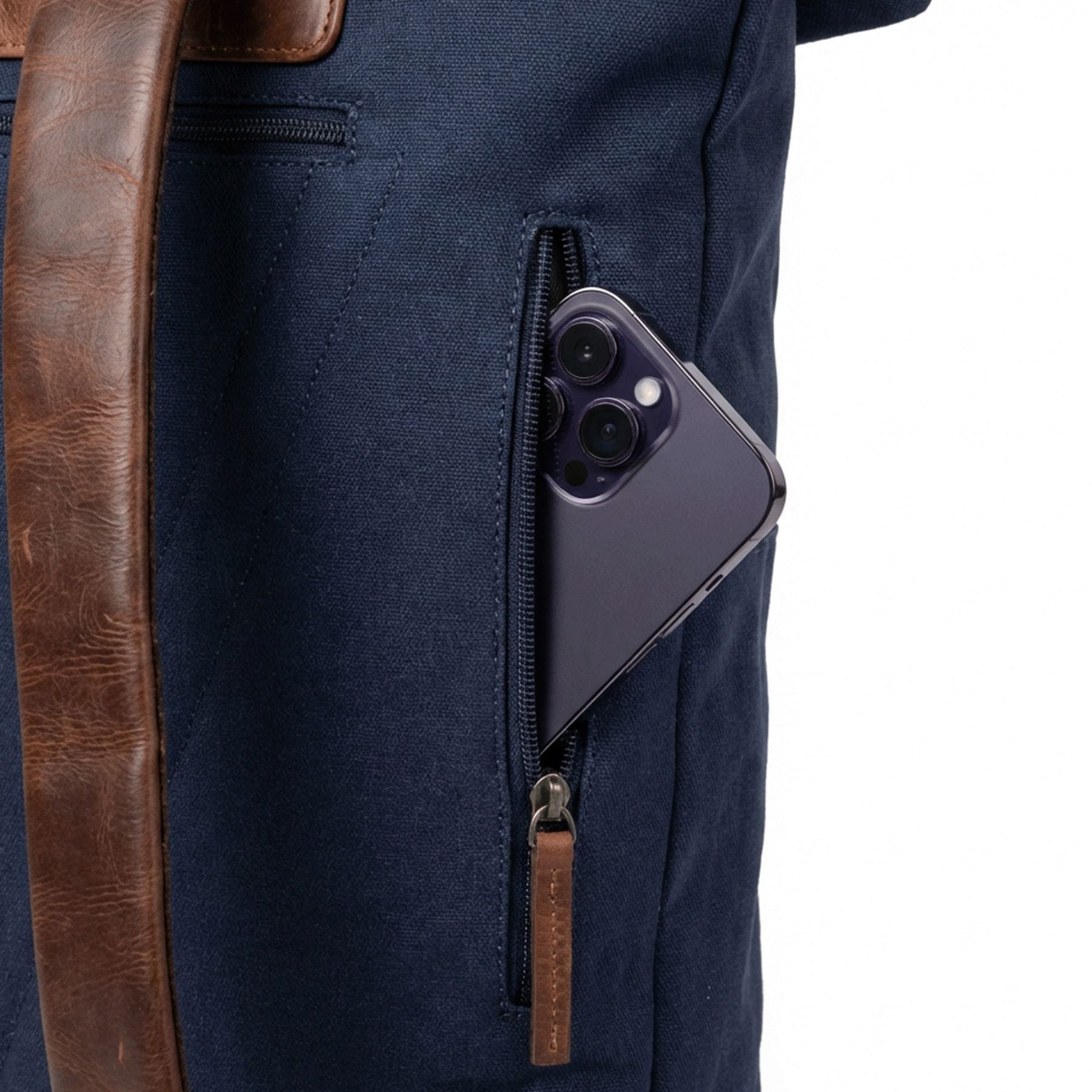 6058-SID & VAIN backpack-rolltop - L - H-93 - TATUM blue-brown CANVAS-PULL-UP-Detail-1