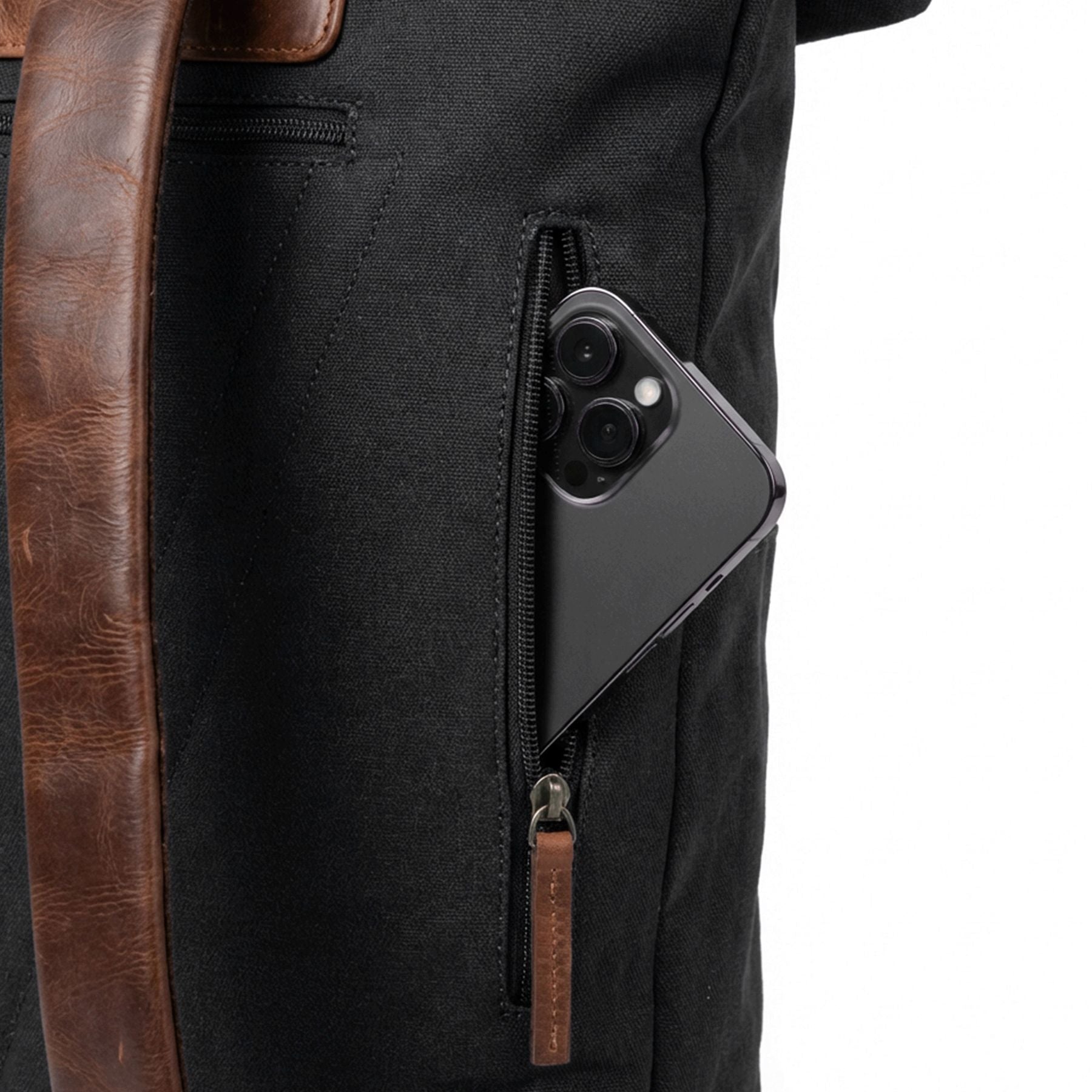 6493-SID & VAIN backpack-rolltop - L - H-93 - TATUM black-brown CANVAS-PULL-UP-Detail-1