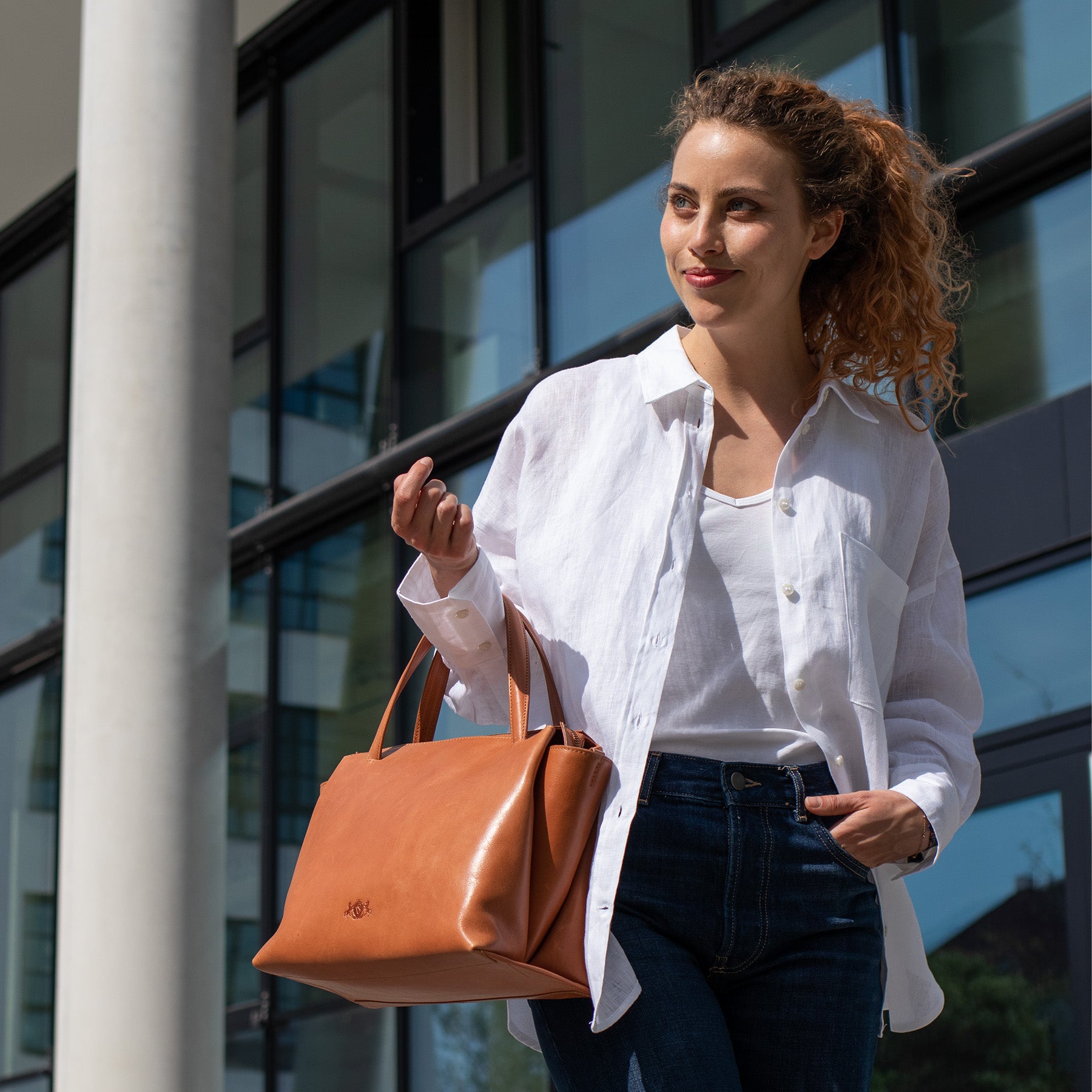 SID & VAIN Handtasche Leder ATLANTA hellbraun schwarz 38907