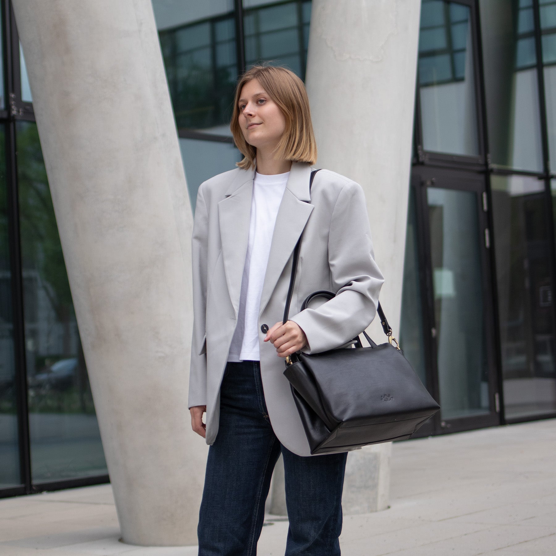 SID & VAIN Handtasche Leder ATLANTA hellbraun schwarz 38905