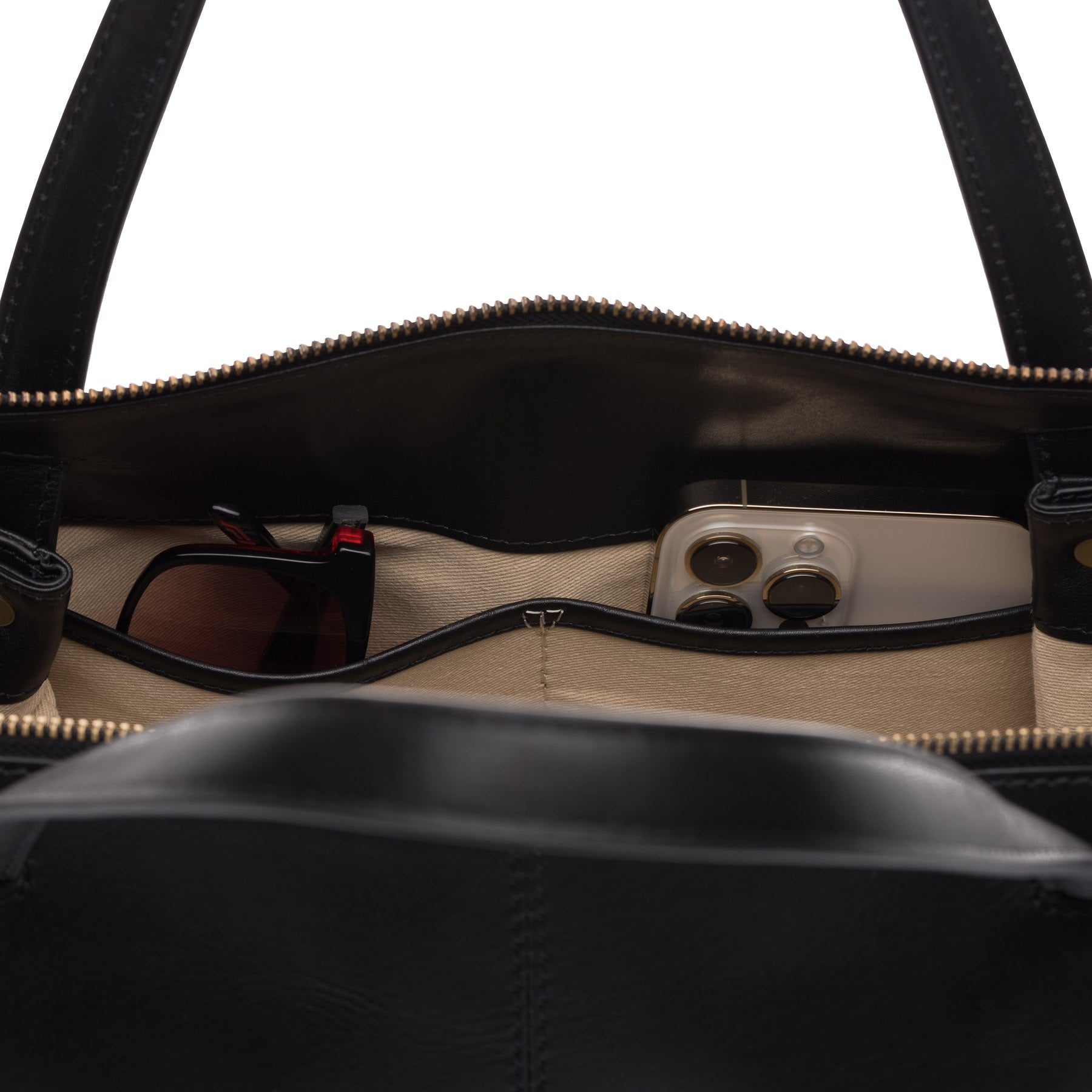 SID & VAIN Handtasche Leder ATLANTA hellbraun schwarz 38900