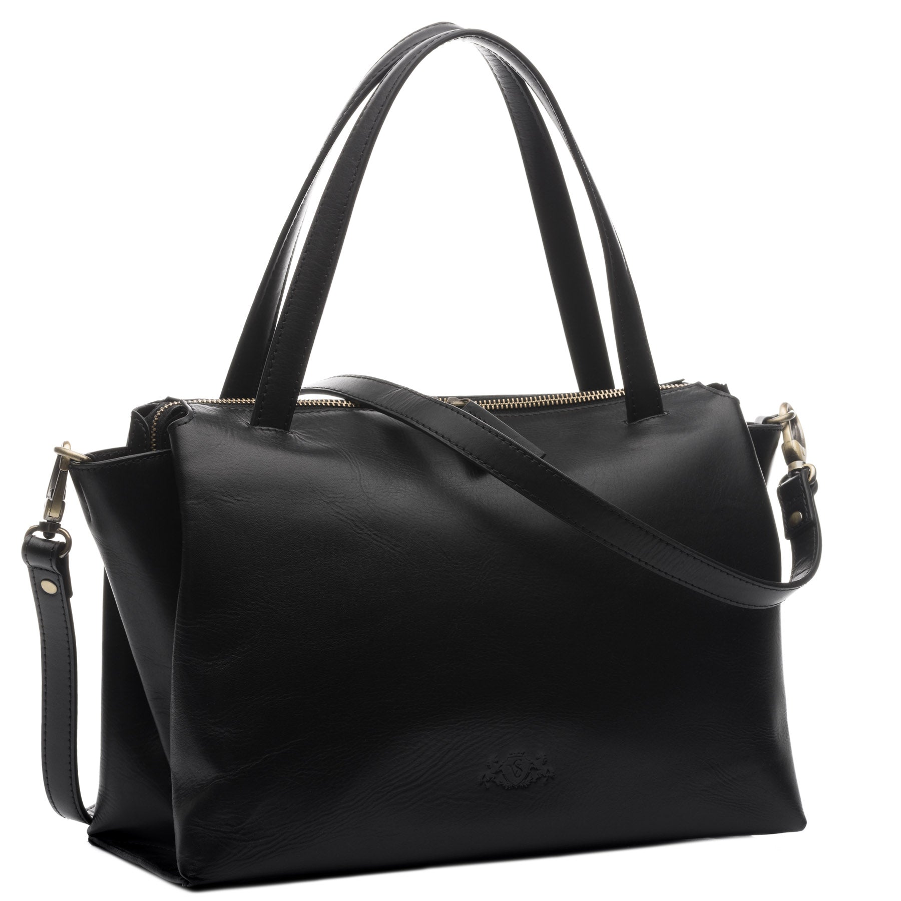 SID & VAIN Handtasche Leder ATLANTA hellbraun schwarz 38902