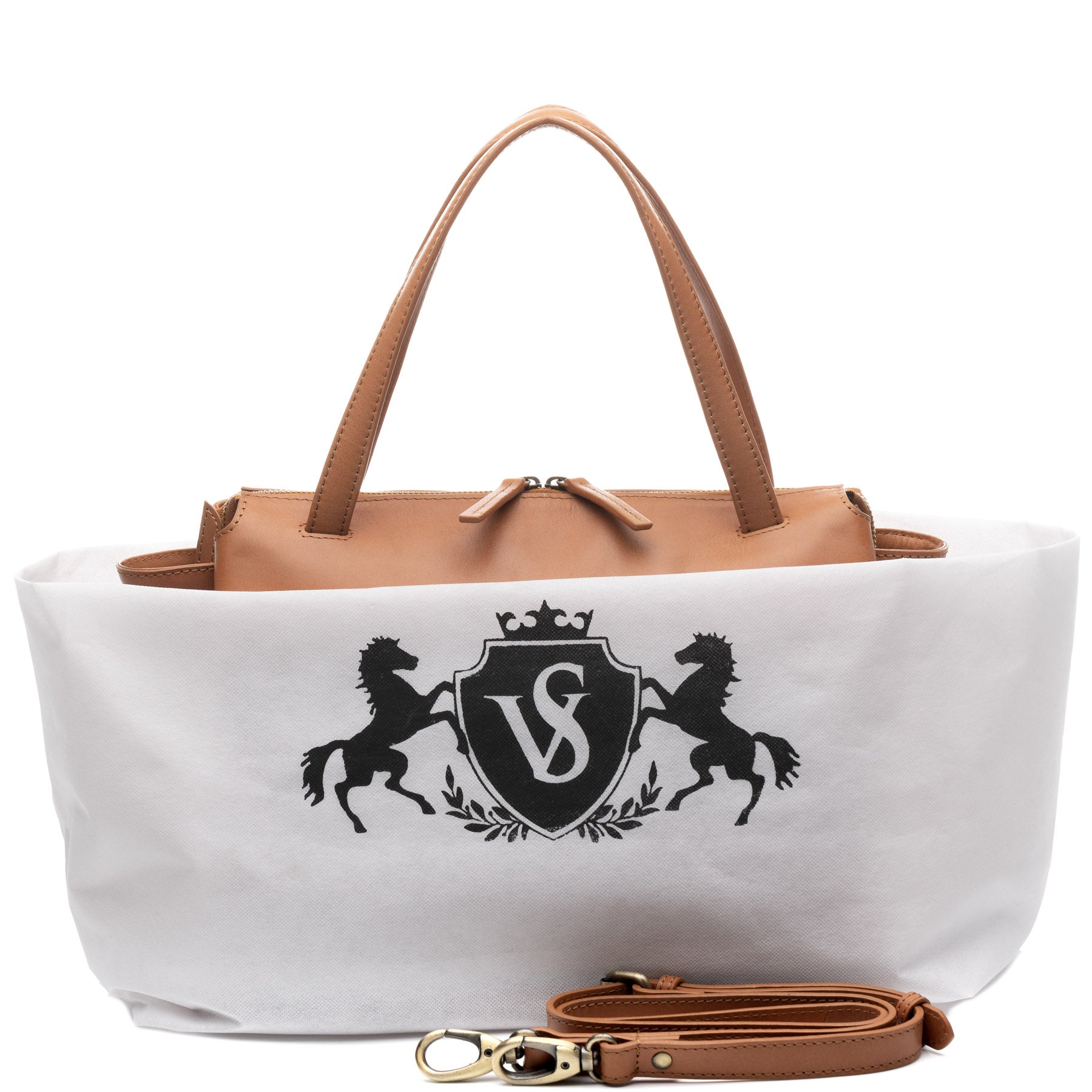 SID & VAIN Handtasche Leder ATLANTA hellbraun schwarz 38915