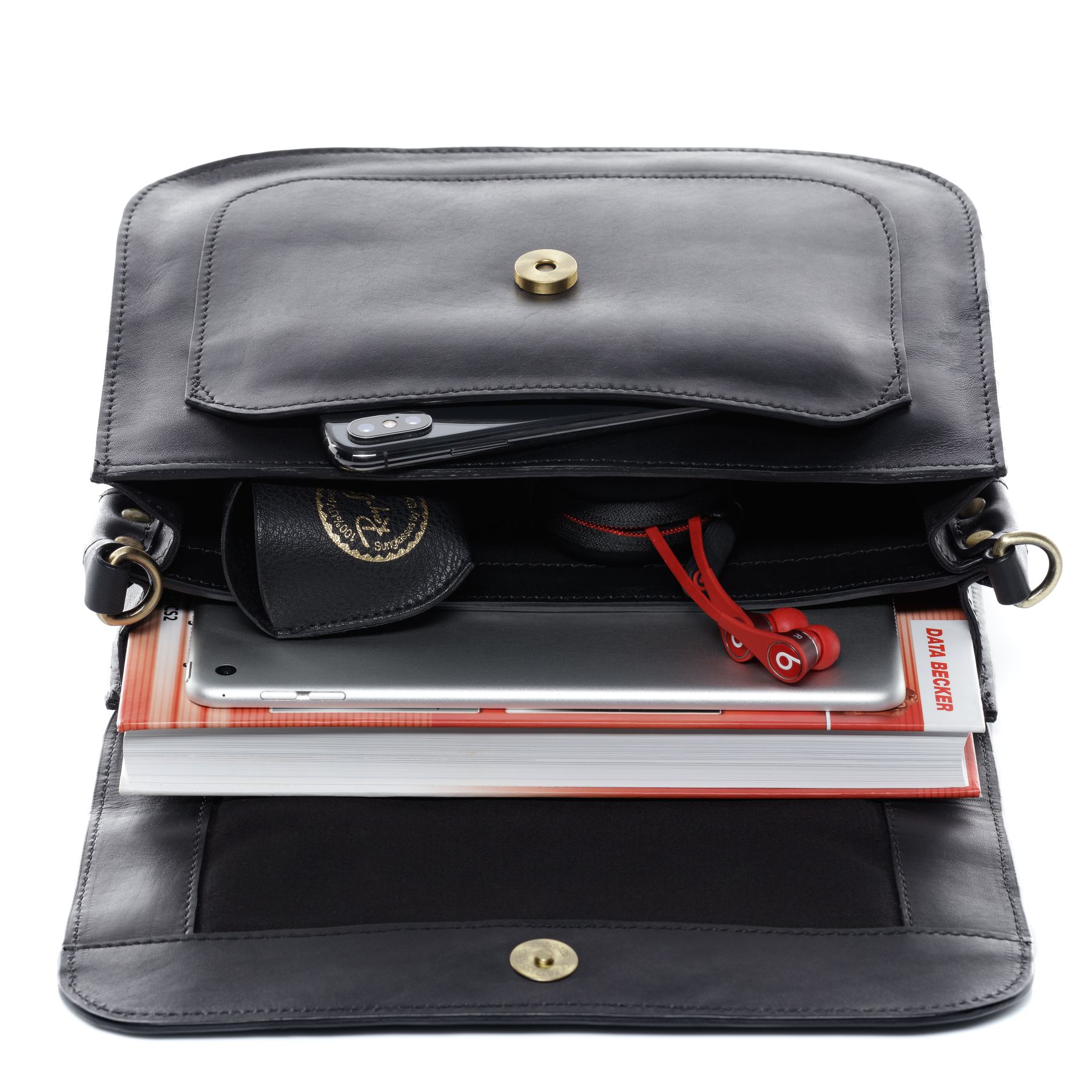 SID & VAIN Schultertasche Leder & Umhängetasche Leder FRAN schwarz 20523