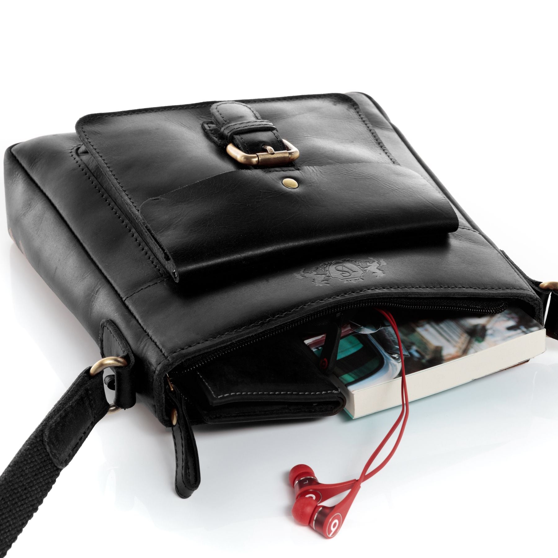 SID & VAIN Schultertasche Leder & Umhängetasche Leder klein YALE schwarz 22568