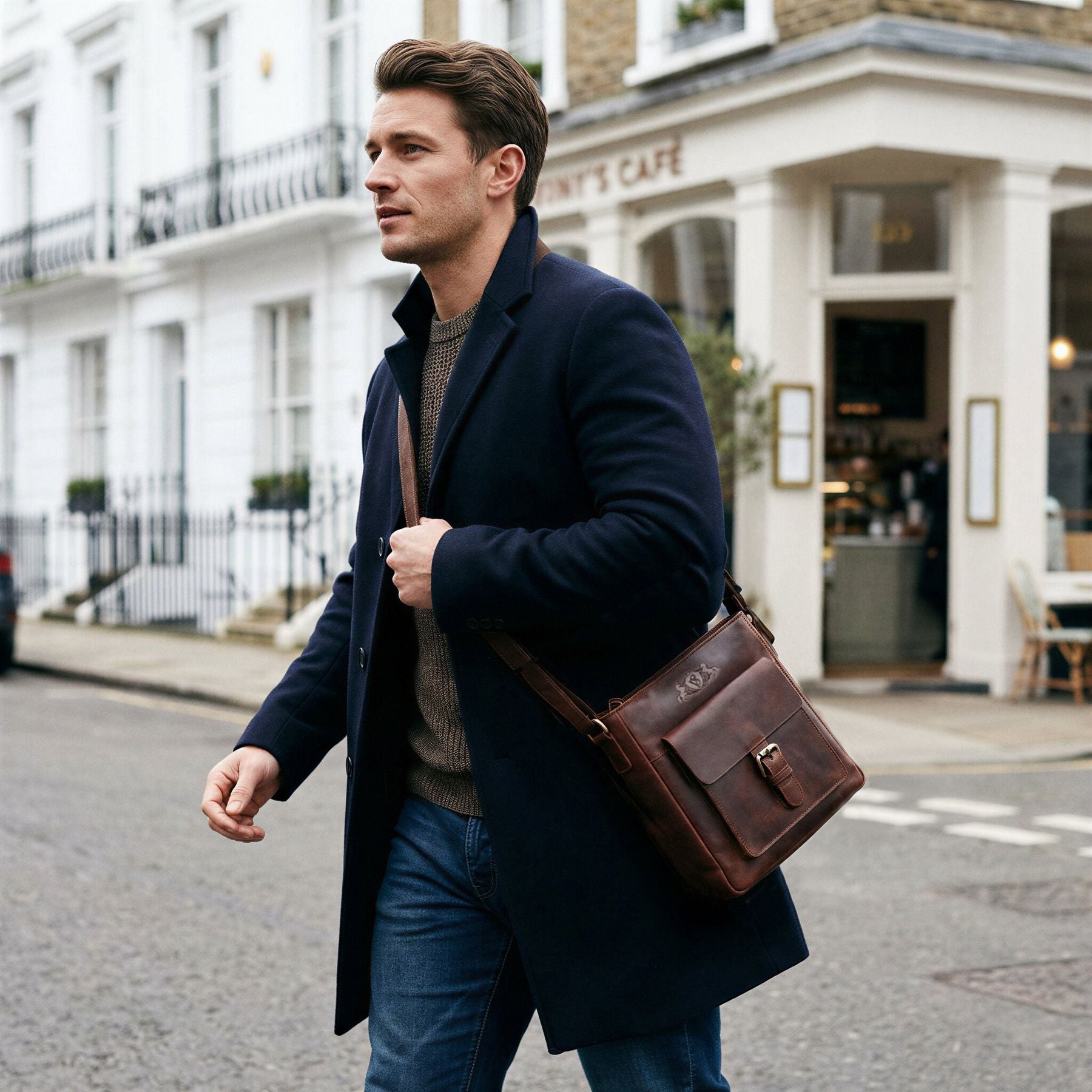 SID & VAIN Umhängetasche Leder klein YALE braun-cognac 13825