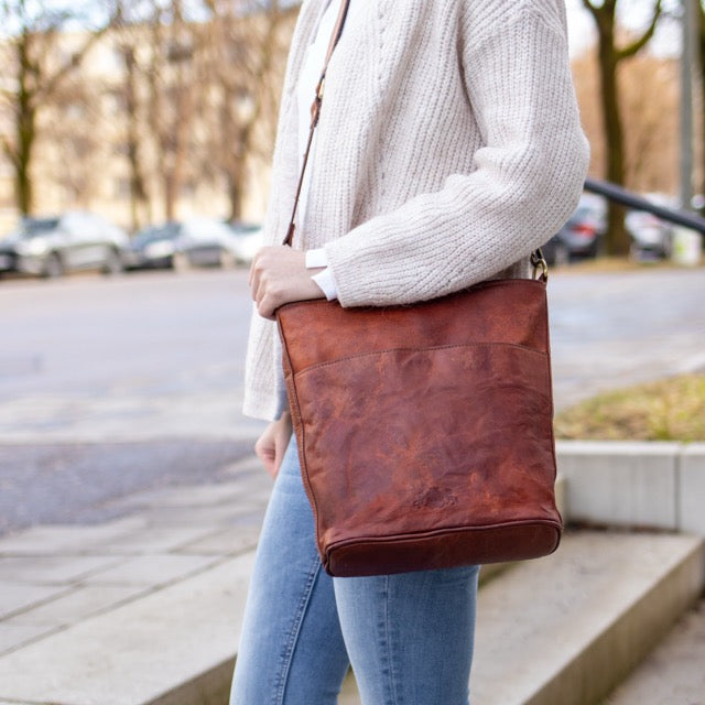 Sac bandoulière en cuir marron ARIA