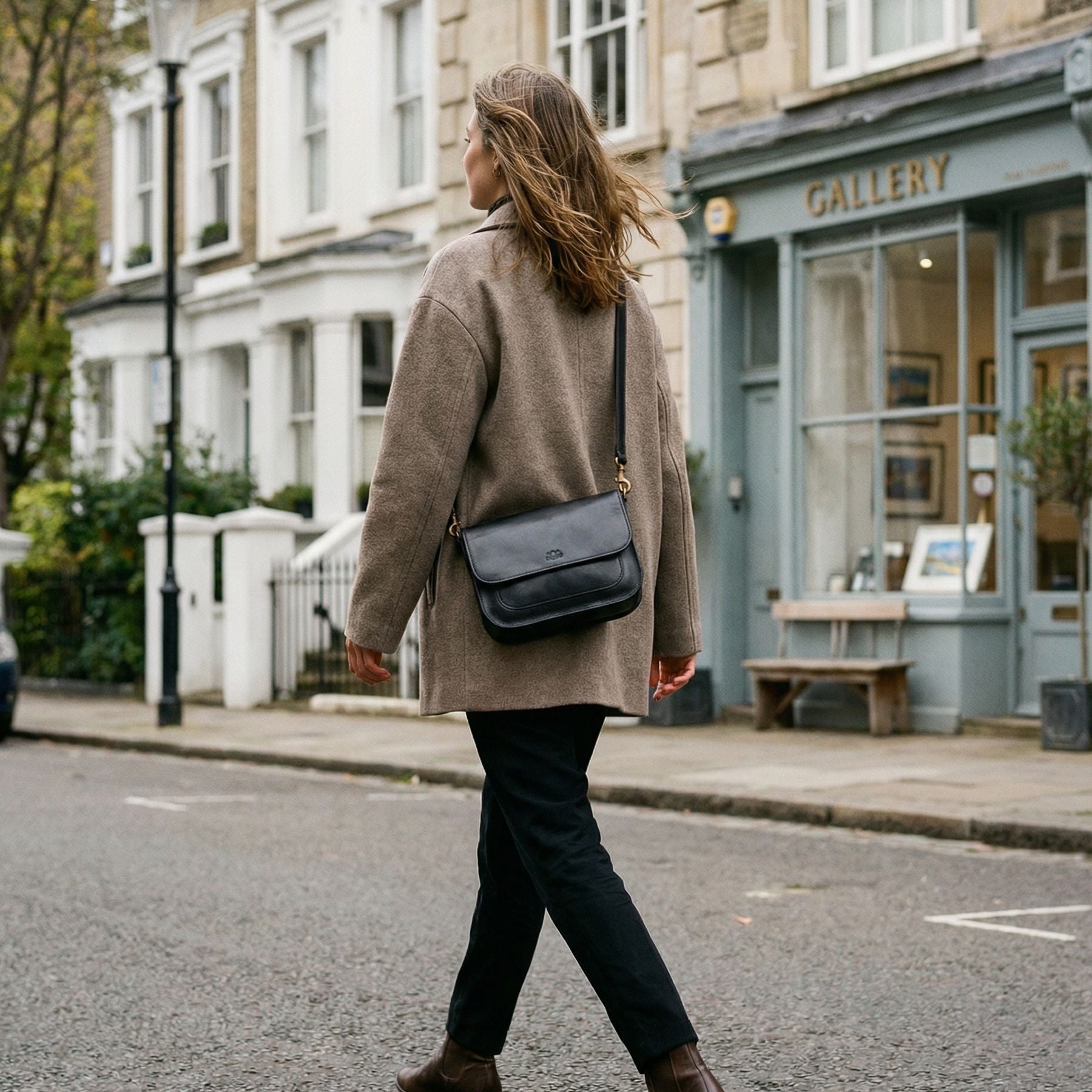 SID & VAIN Schultertasche Leder & Umhängetasche Leder FRAN schwarz 26486