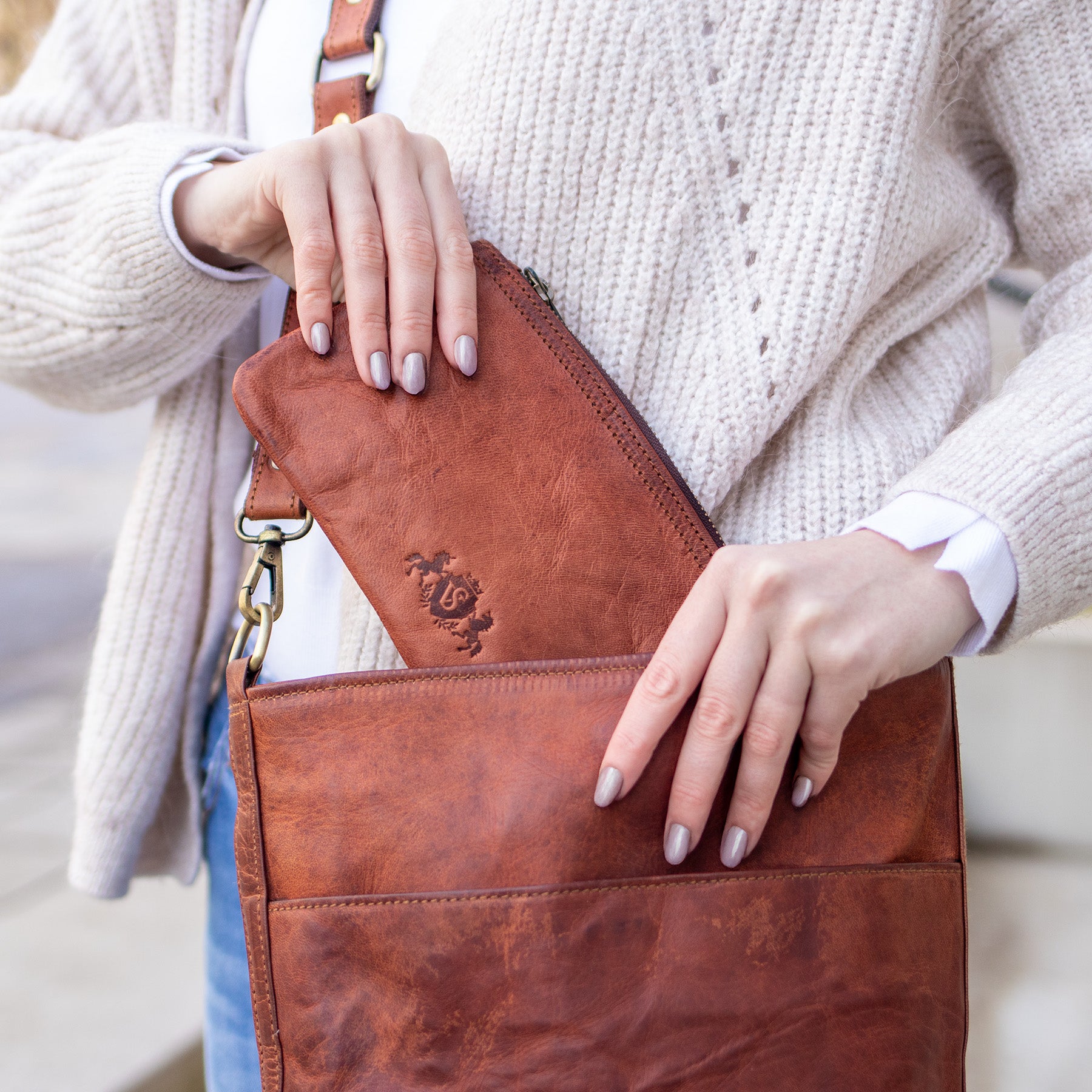 SID & VAIN Kosmetiktäschchen Leder SEDONA chestnut Etui MakeUp Bag 50097