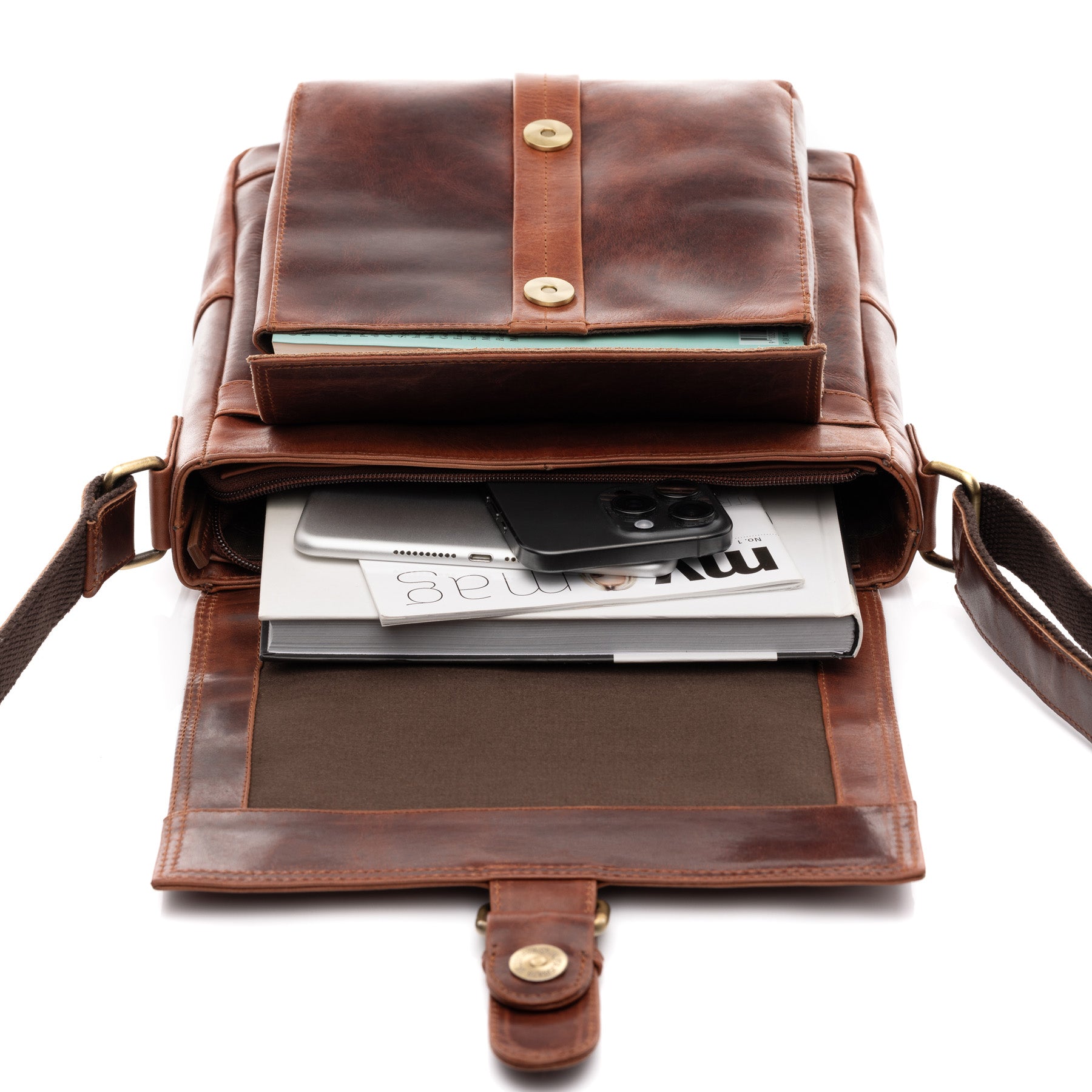 SID & VAIN Messenger Bag Leder NICO braun tan Kuriertasche 45653