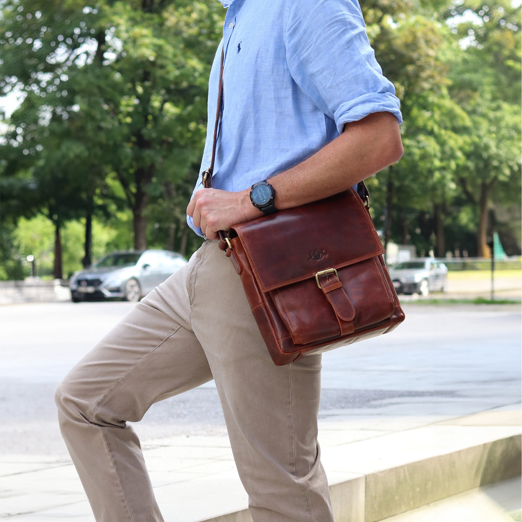 SID & VAIN Messenger Bag Leder NICO braun tan Kuriertasche 45982