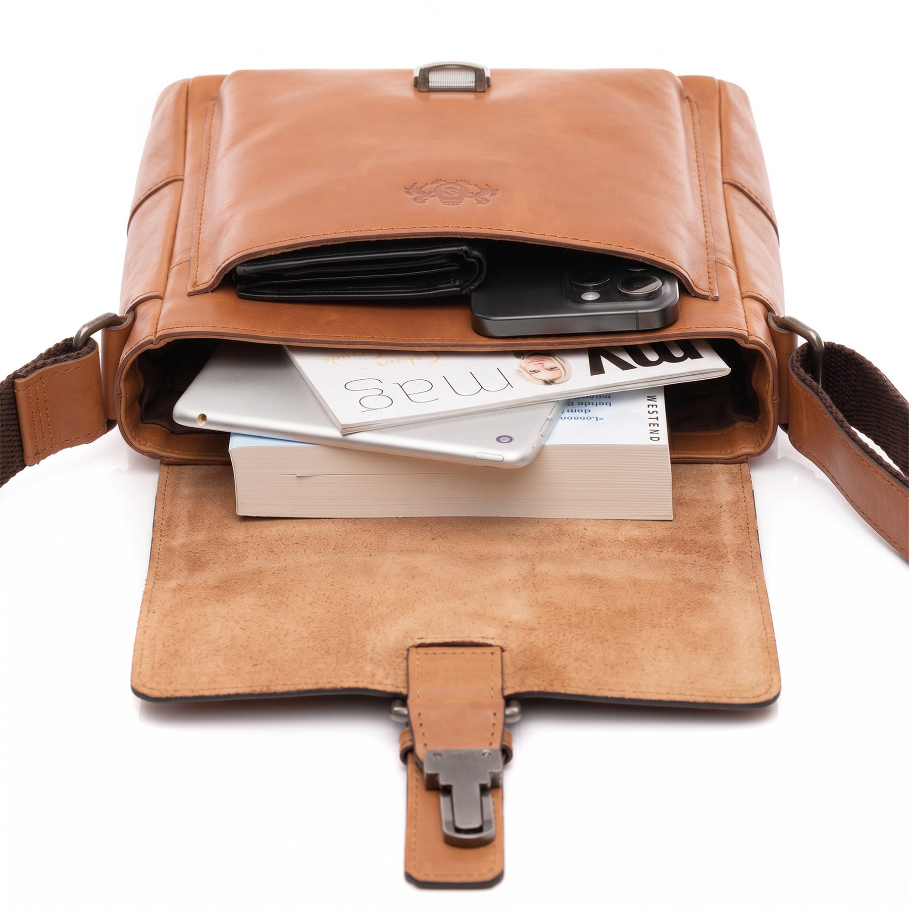 Graham Ledertasche Postbag hellbraun Innen
