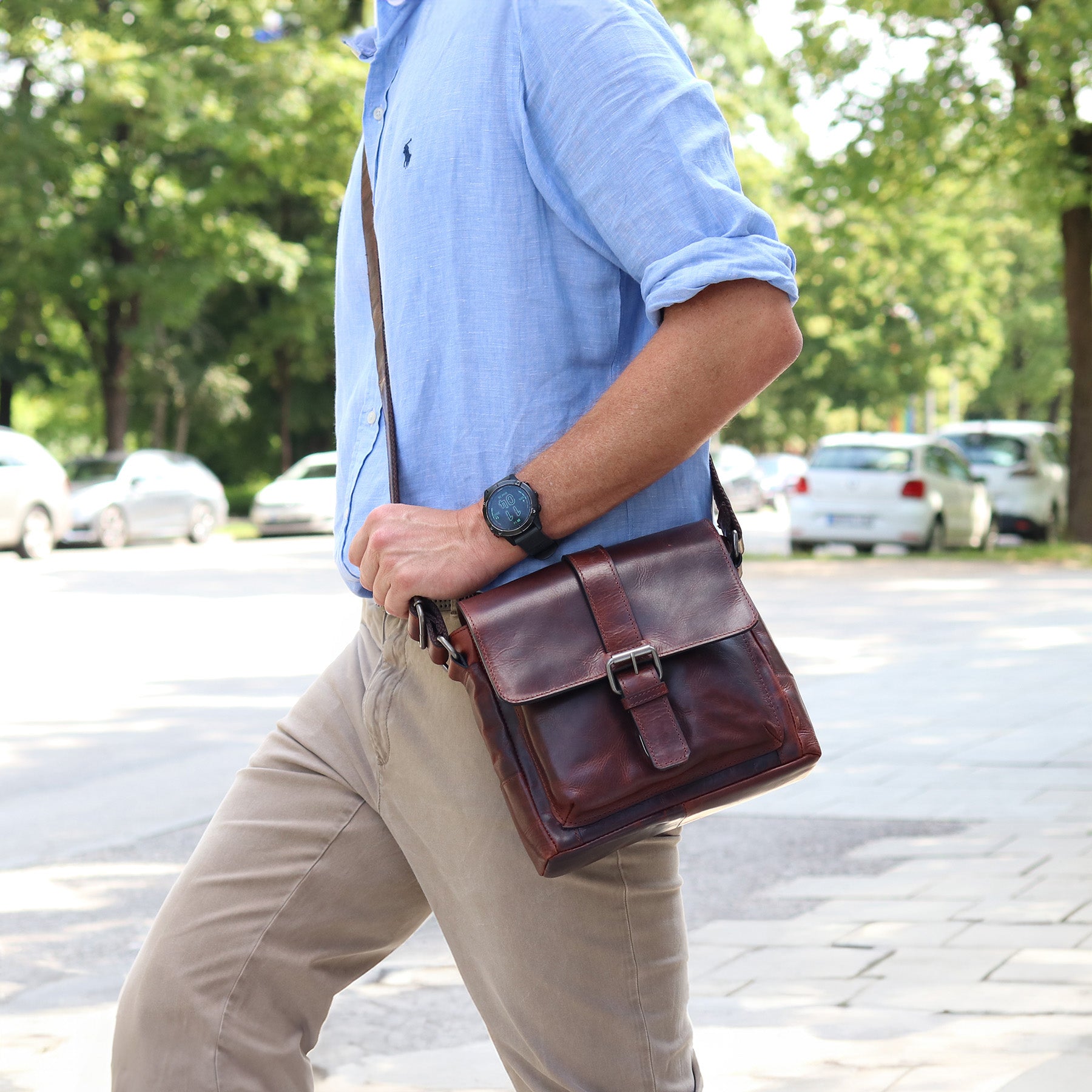 Umhängetasche Leder braun GRAHAM Schultertasche