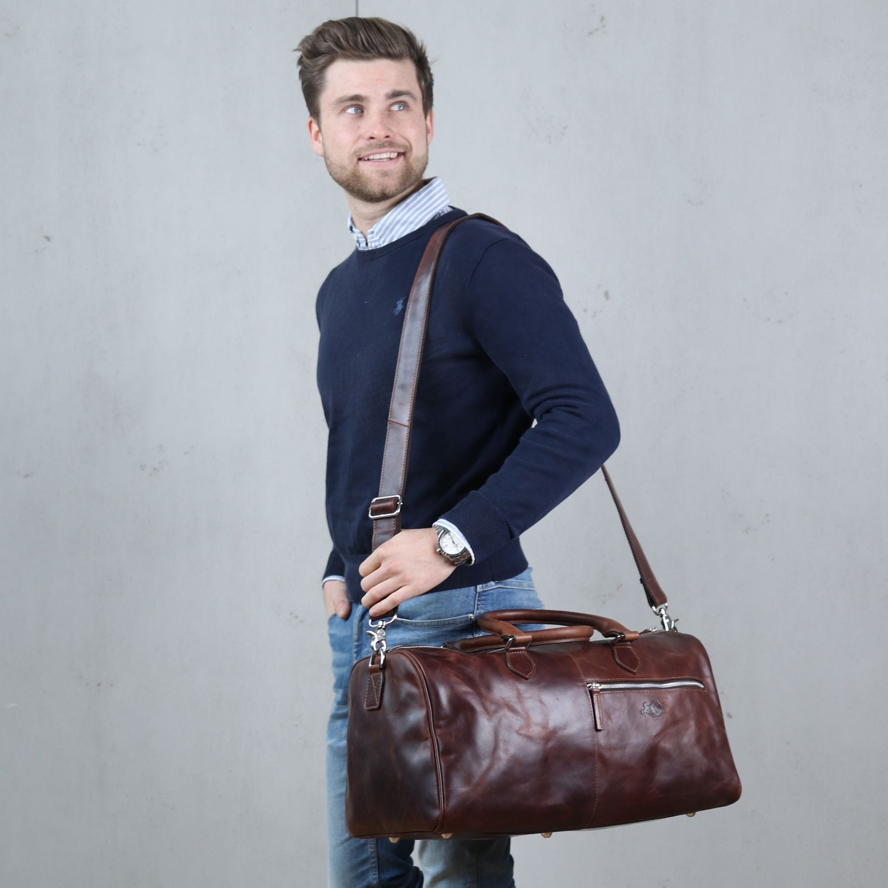 SID & VAIN Reisetasche Weekender Leder SEATTLE braun-cognac 32950