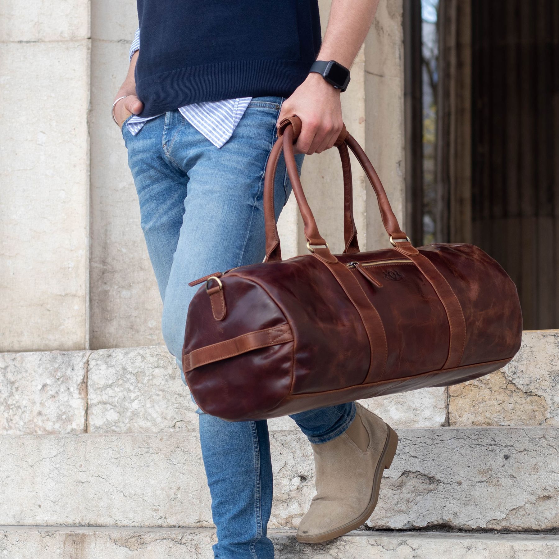 SID & VAIN Reisetasche Weekender Leder VANCOUVER brown-46-cm 28904