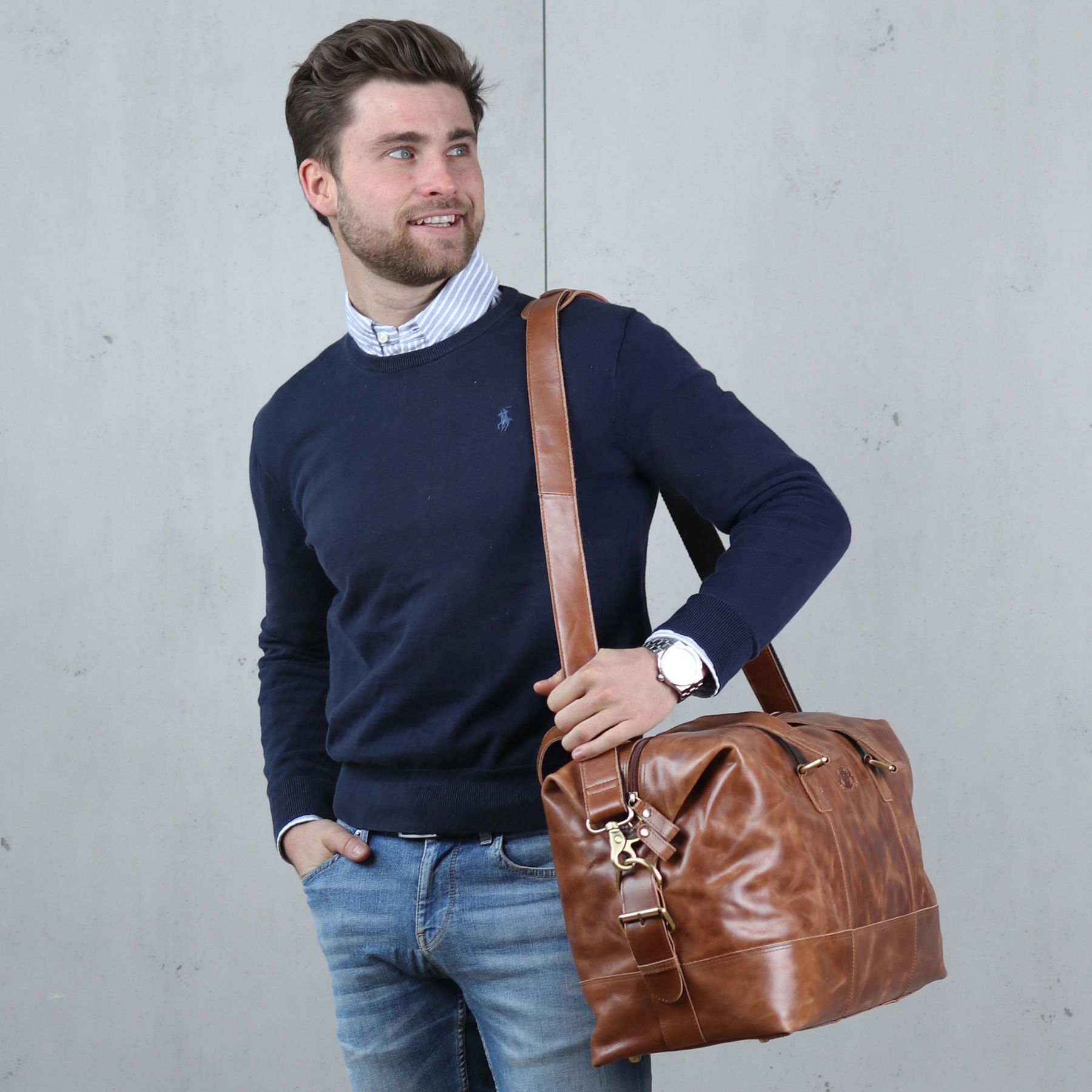 SID & VAIN Reisetasche Weekender Leder YALE light-brown 33067