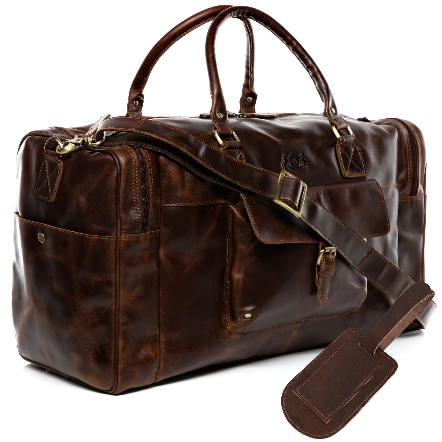 SID & VAIN Reisetasche Leder mit Hangtag YALE braun-cognac 15775