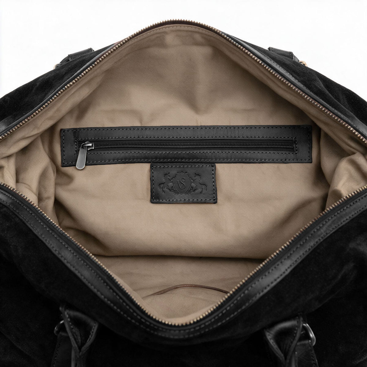 Wildleder Reisetasche Lennox schwarz Innen fächer
