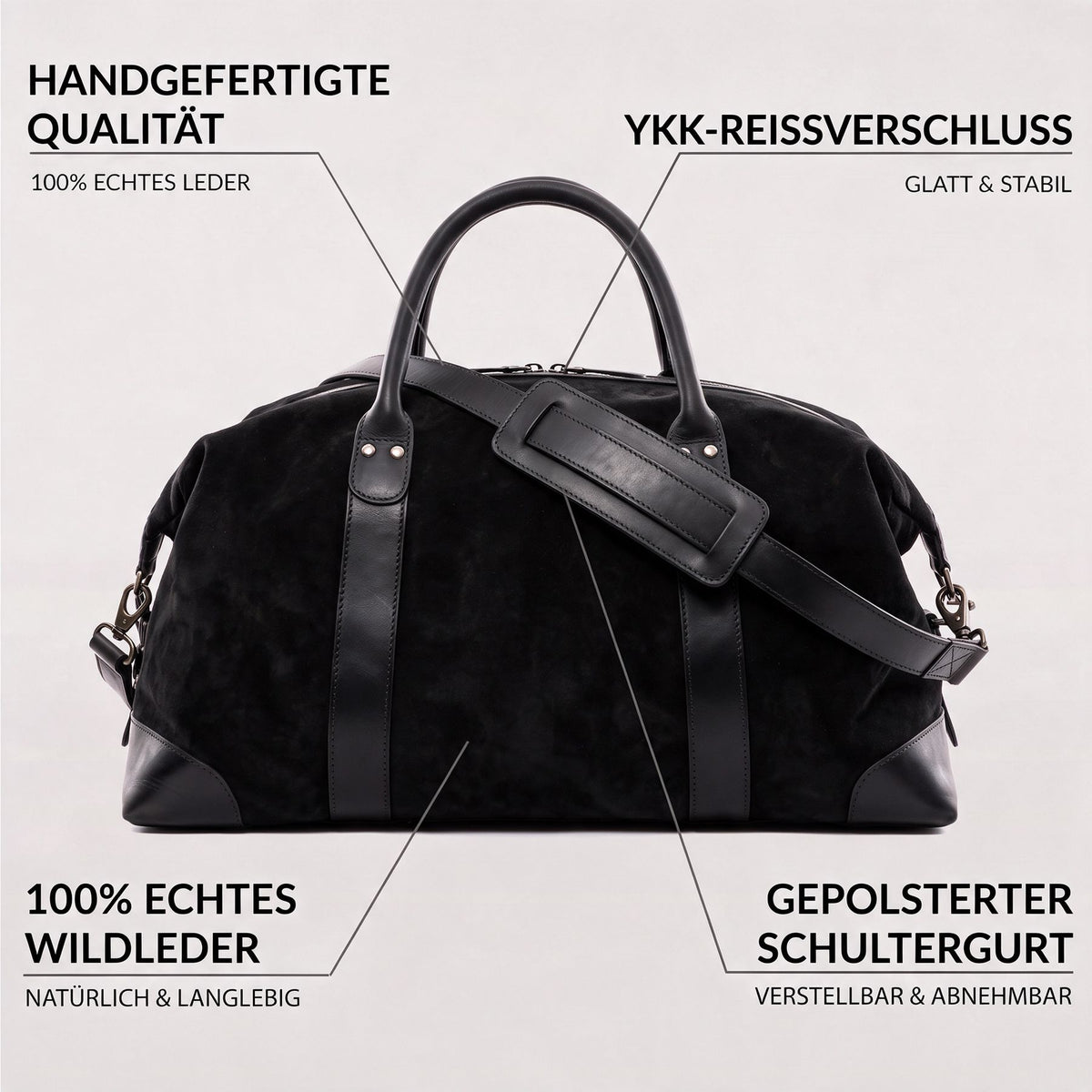 Wildleder Reisetasche Lennox schwarz features