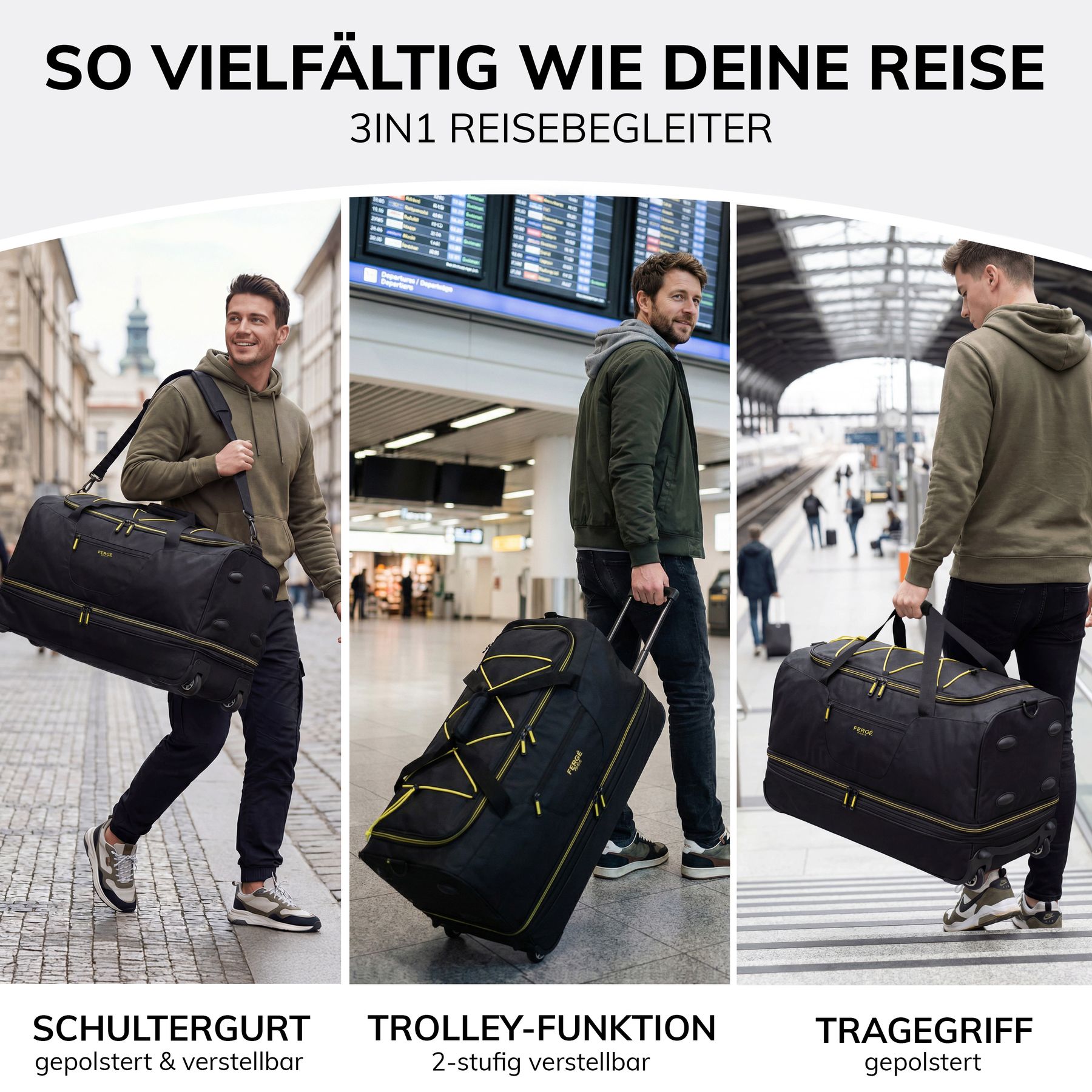 Reisetasche mit Rollen schwarz gelb XL