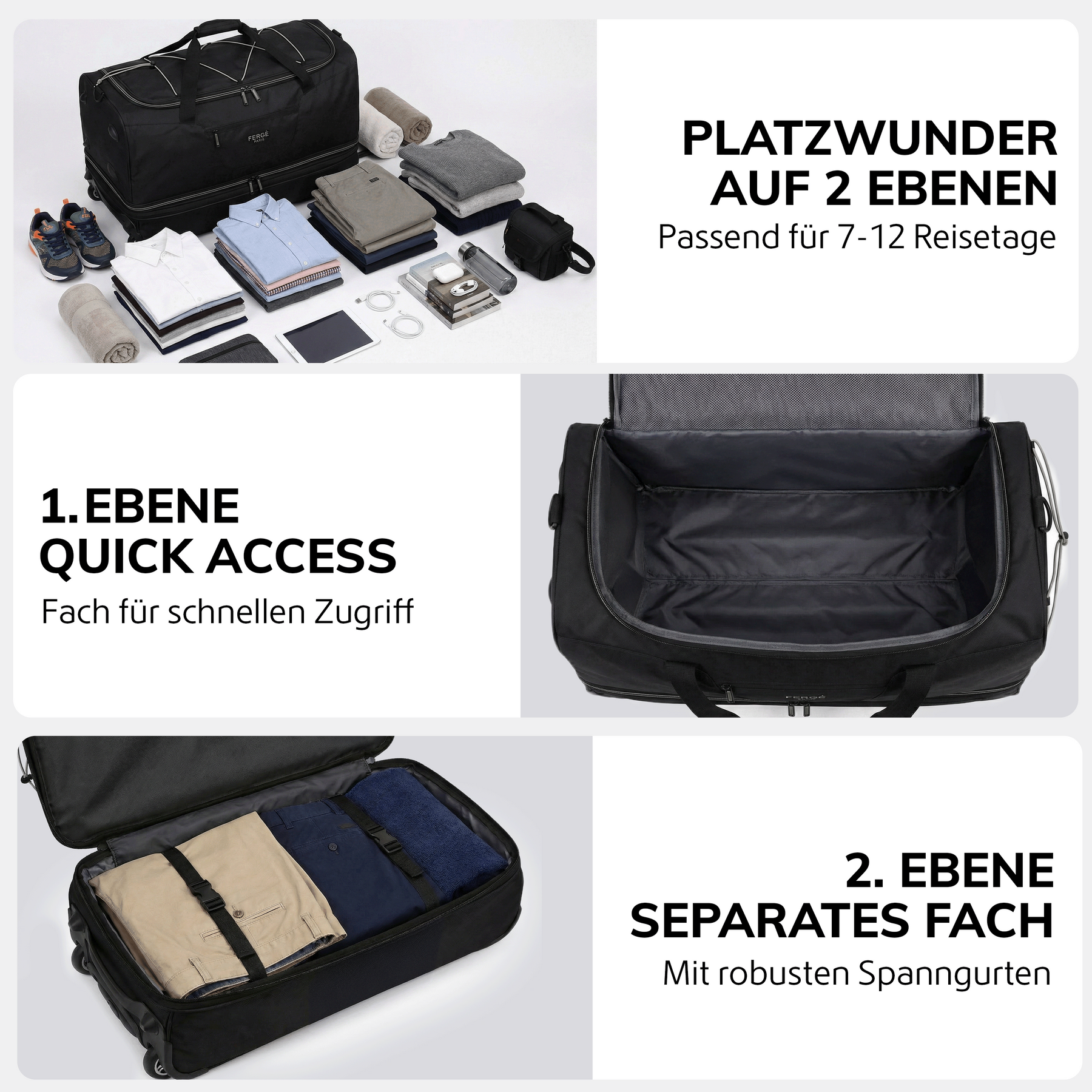 Reisetasche mit Rollen schwarz gelb XL