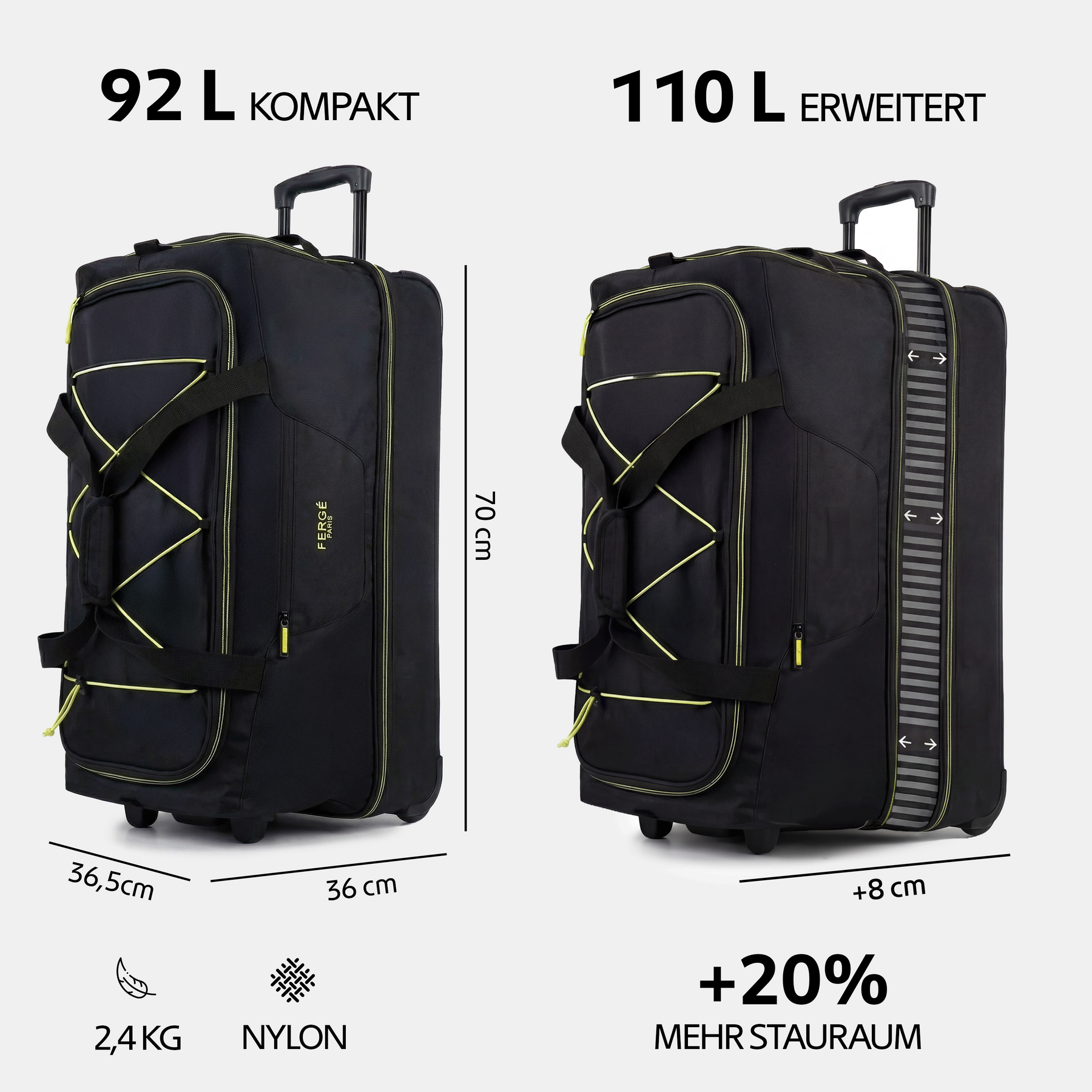 Reisetasche mit Rollen schwarz gelb XL