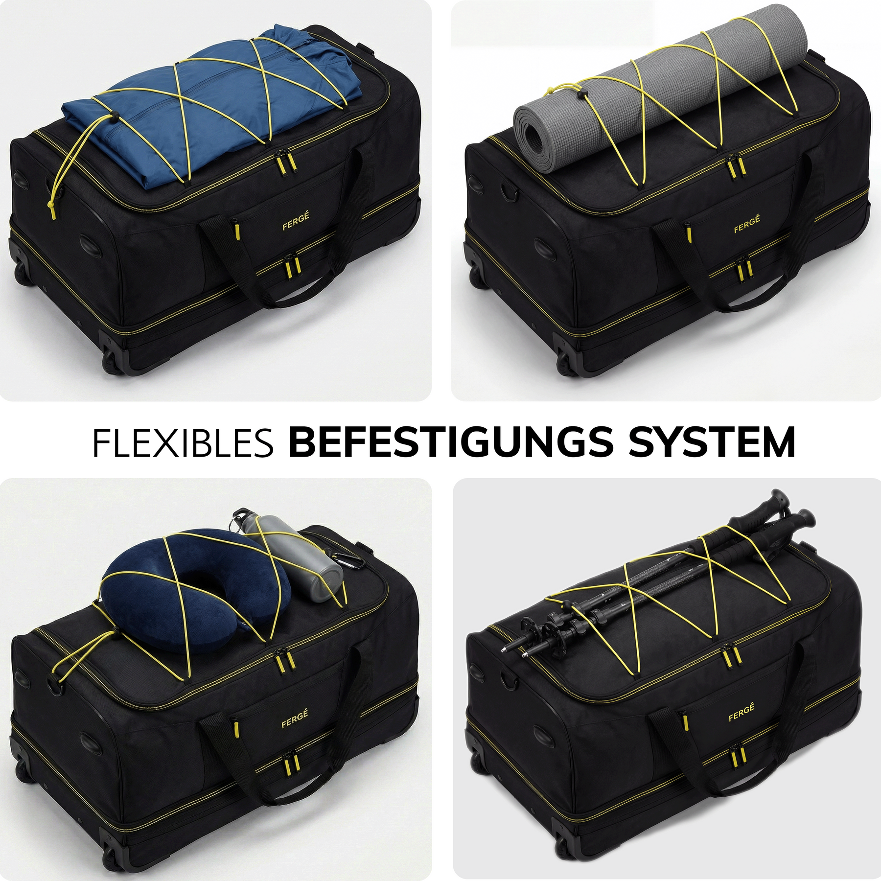 Reisetasche mit Rollen schwarz gelb XL