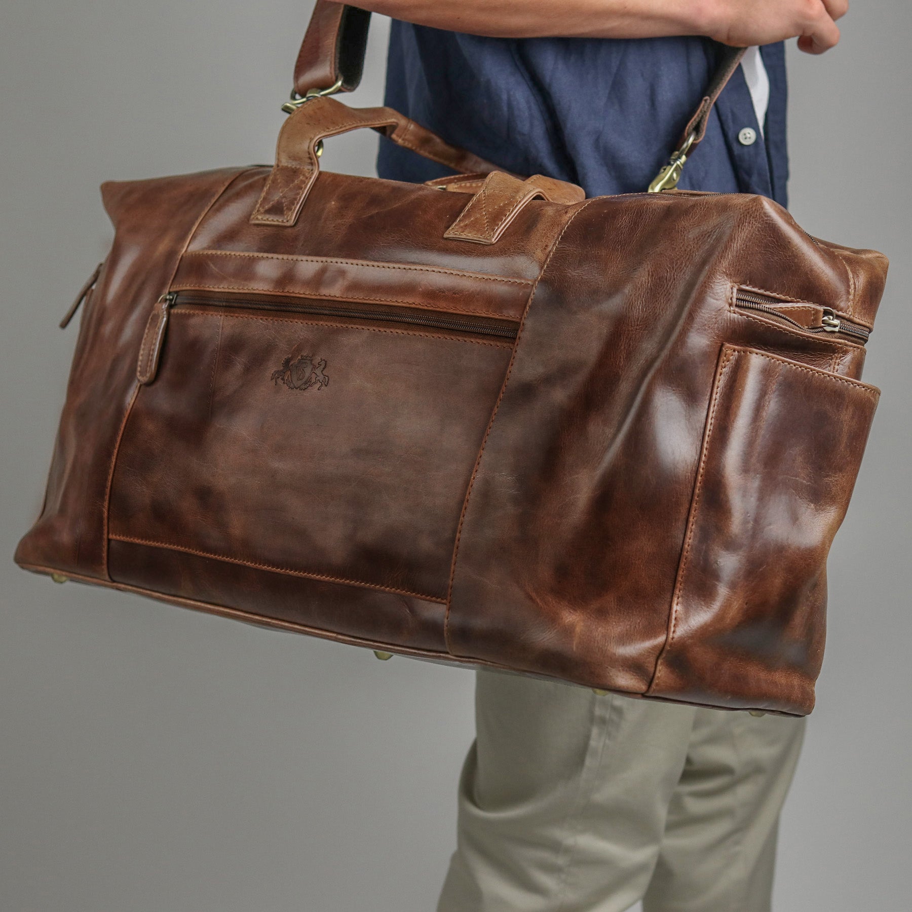 SID & VAIN Reisetasche Leder BRISTOL hellbraun Weekender 50108