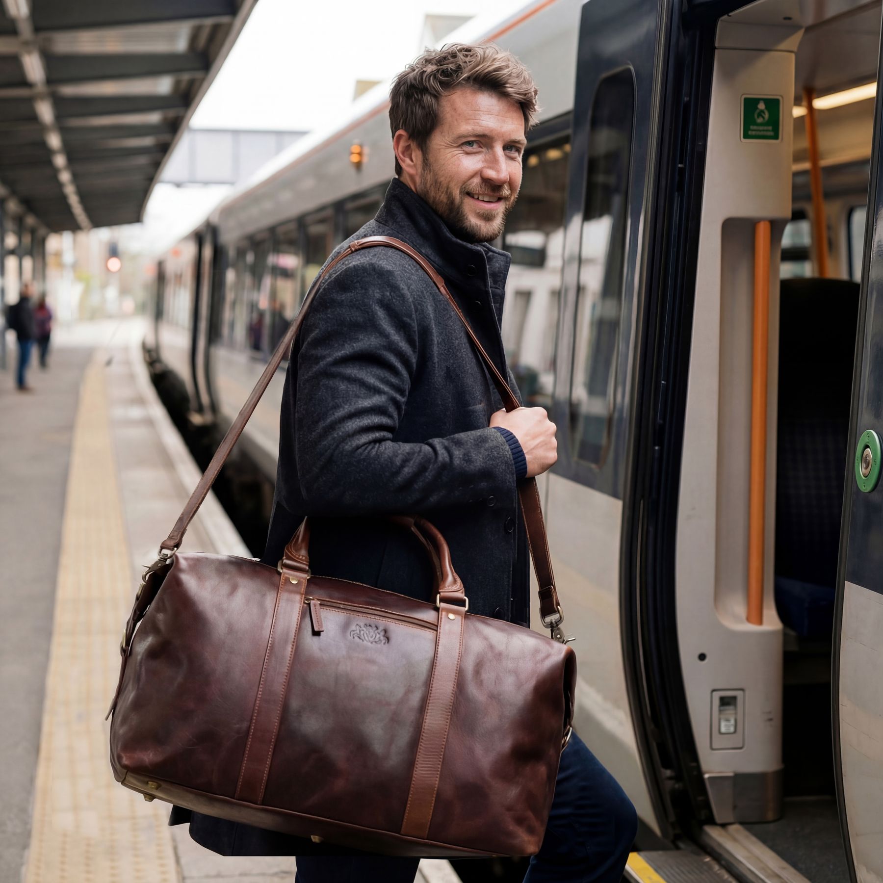 SID & VAIN Reisetasche groß Leder XL ZANE braun-cognac 32468