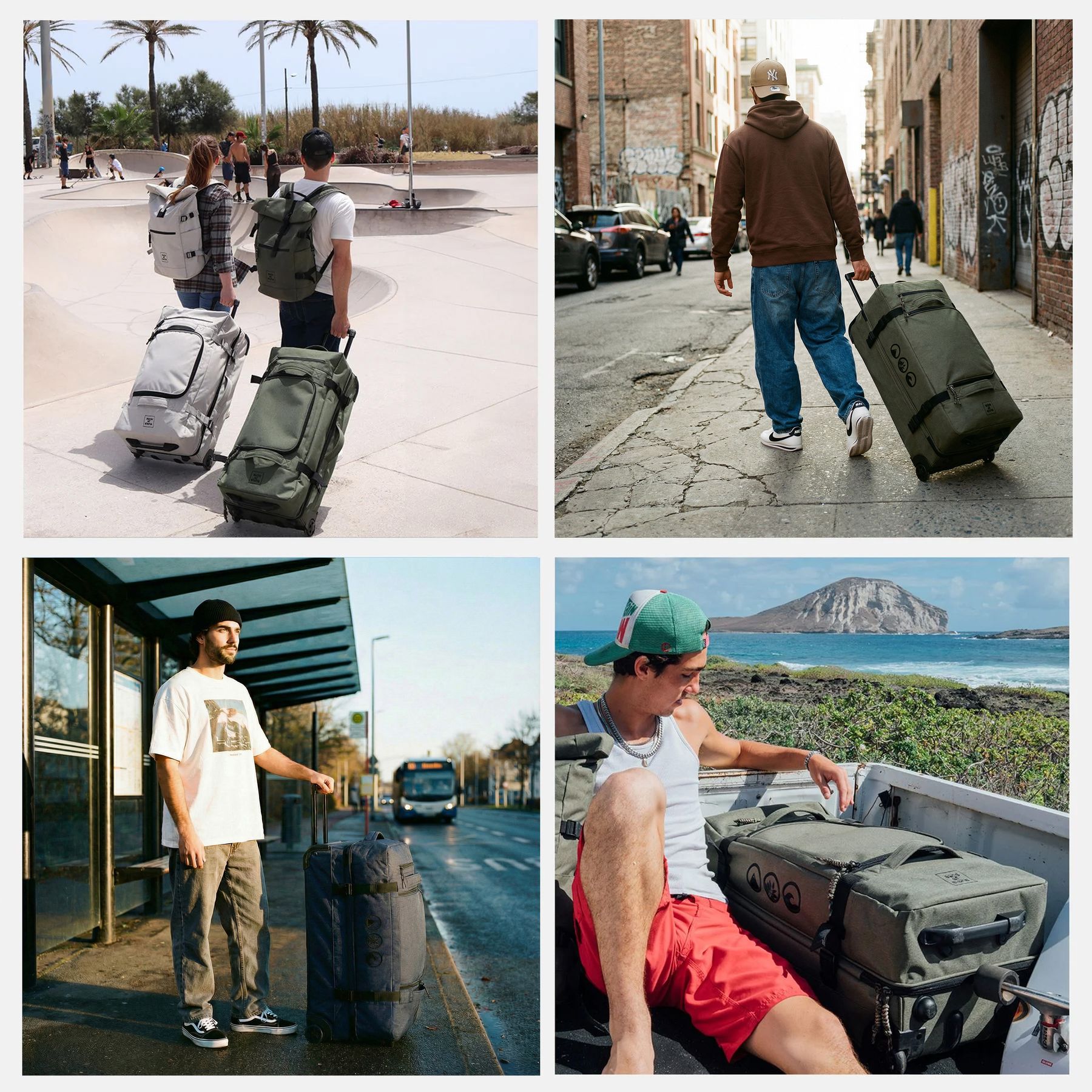 SONS OF ALOHA Sac de voyage avec 2 roulettes, grand format, nombreux compartiments KANE Valise à roulettes souple, olive Bagages XL