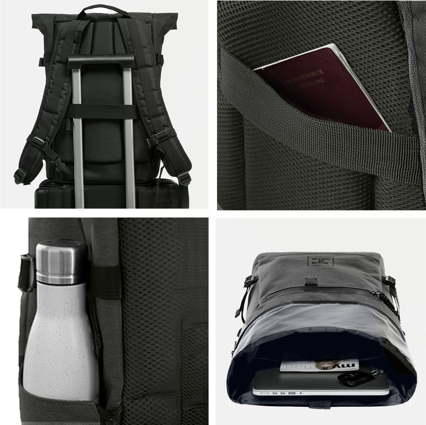 Rucksack backpack RollTop SONS OF ALOHA RPET KANE khaki features