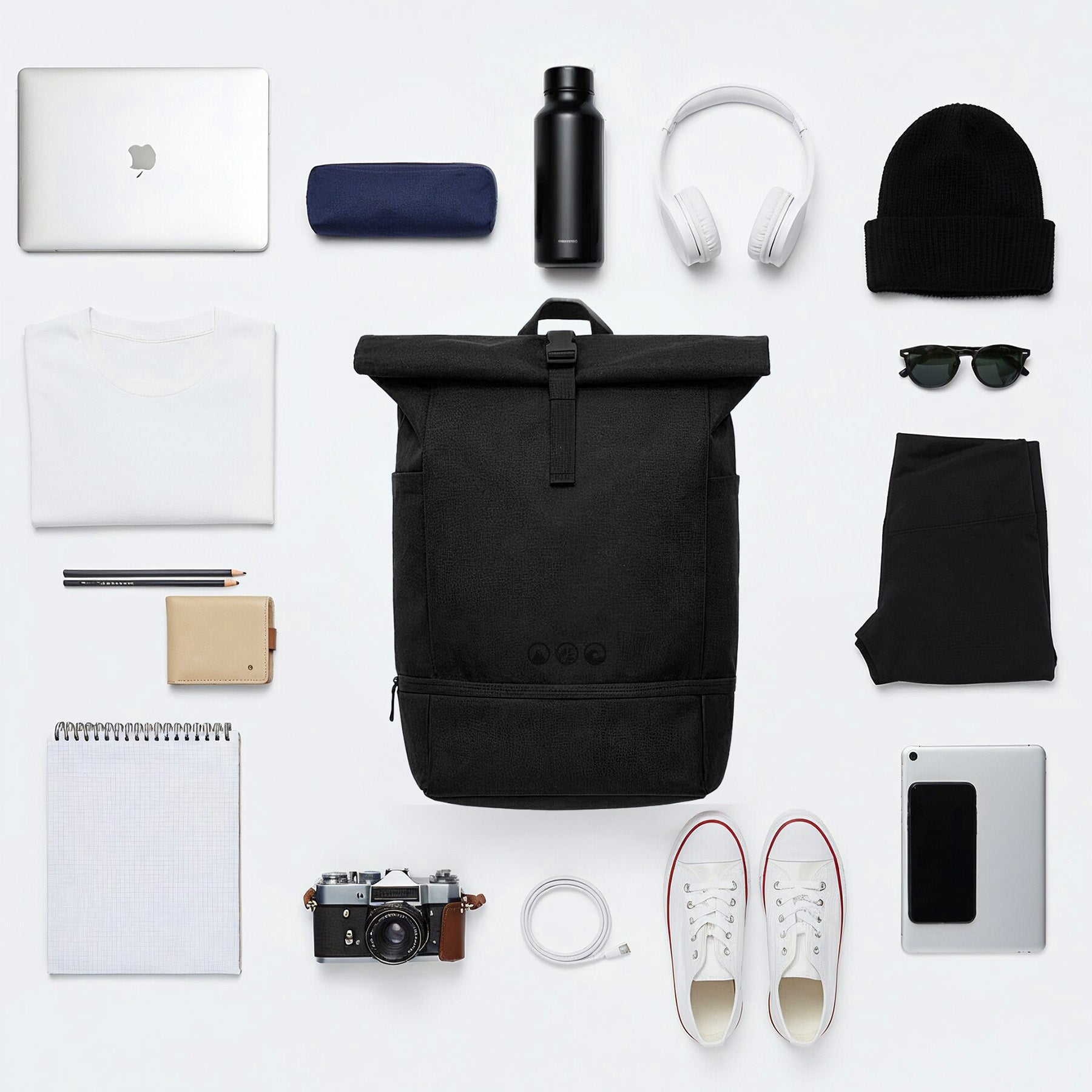 Rolltop Rucksack gross - Backpack SONS OF ALOHA schwarz Laptop-Fach Schuh-Fach