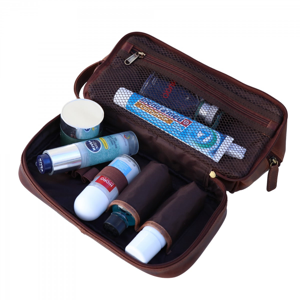 SID & VAIN Kulturbeutel Leder ALEX braun-cognac 12657