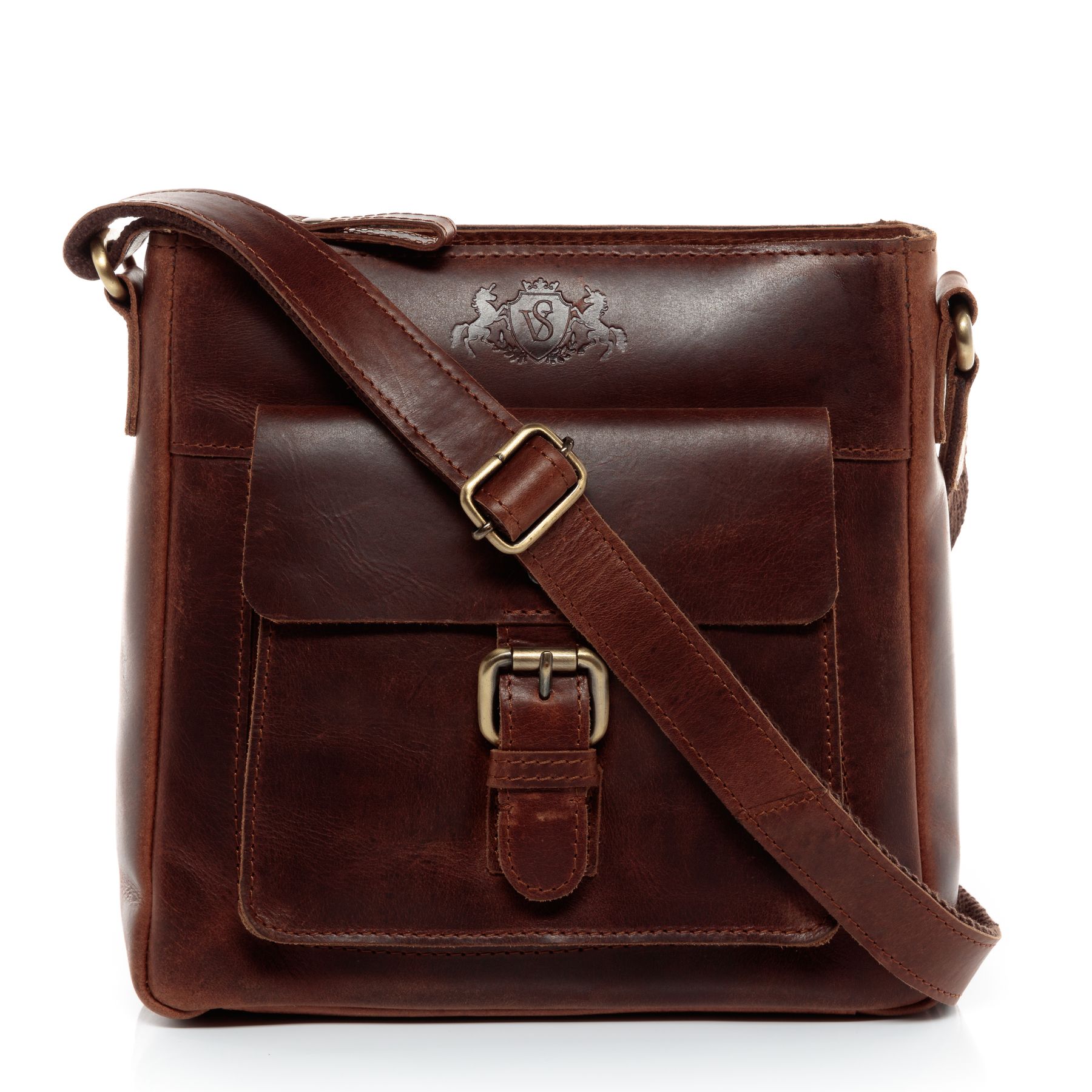 SID & VAIN Schultertasche Leder & Umhängetasche Leder klein YALE braun-cognac 13825