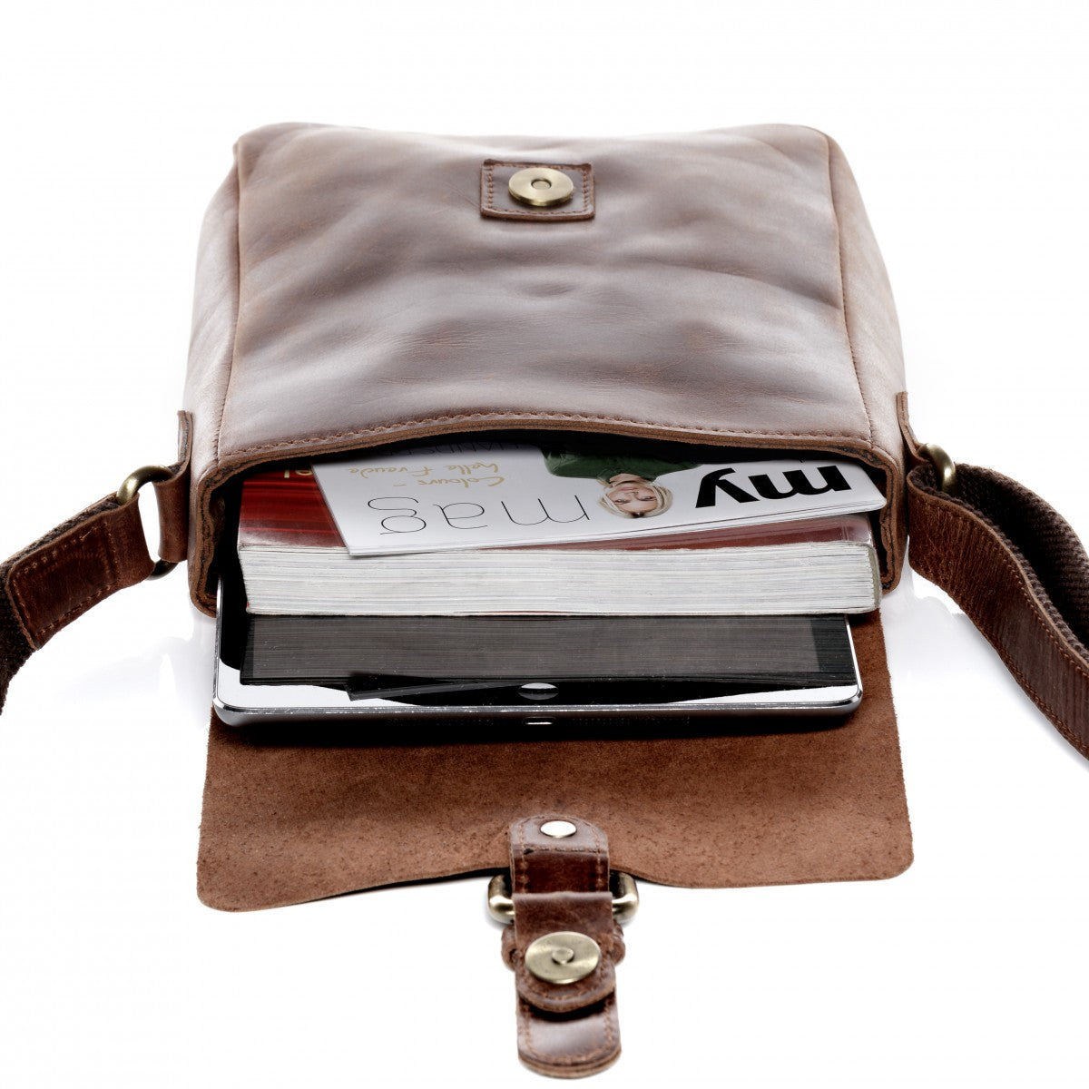 SID & VAIN Messenger Bag Leder Postbag klein ORLANDO braun-cognac 12588