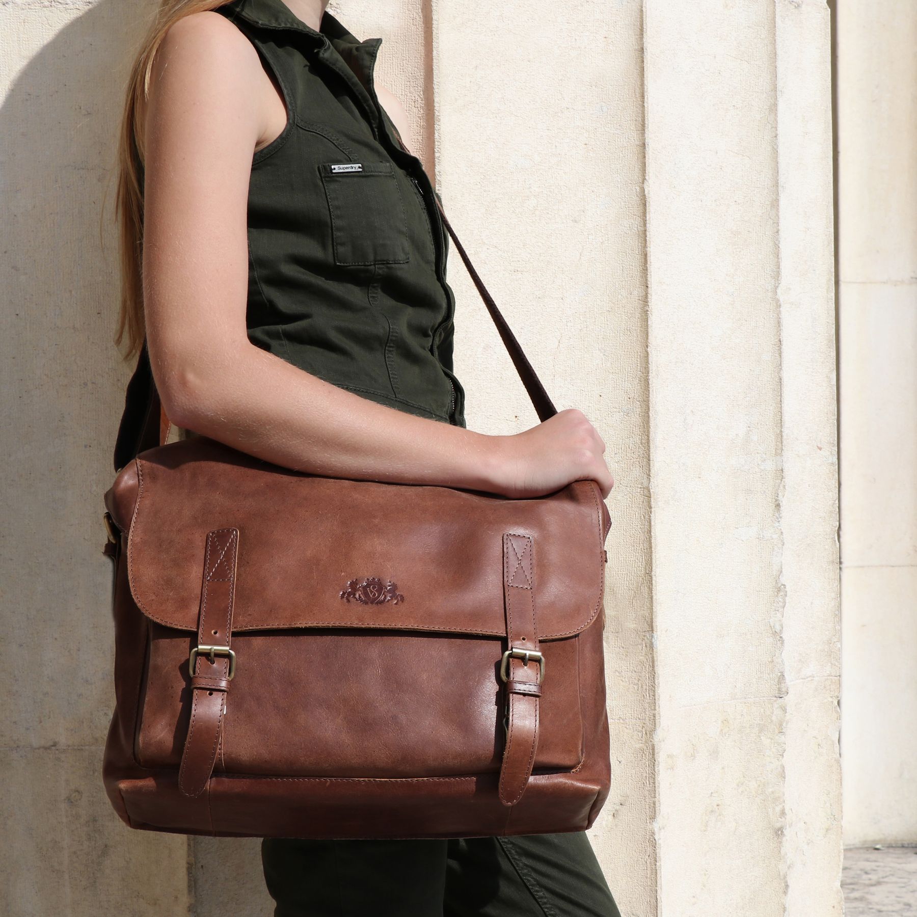 SID & VAIN Aktentasche Leder XL ETON braun-cognac 12768