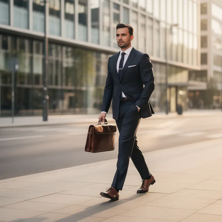 Ein Geschäftsmann mit einer Aktentasche aus Leder in Berlin