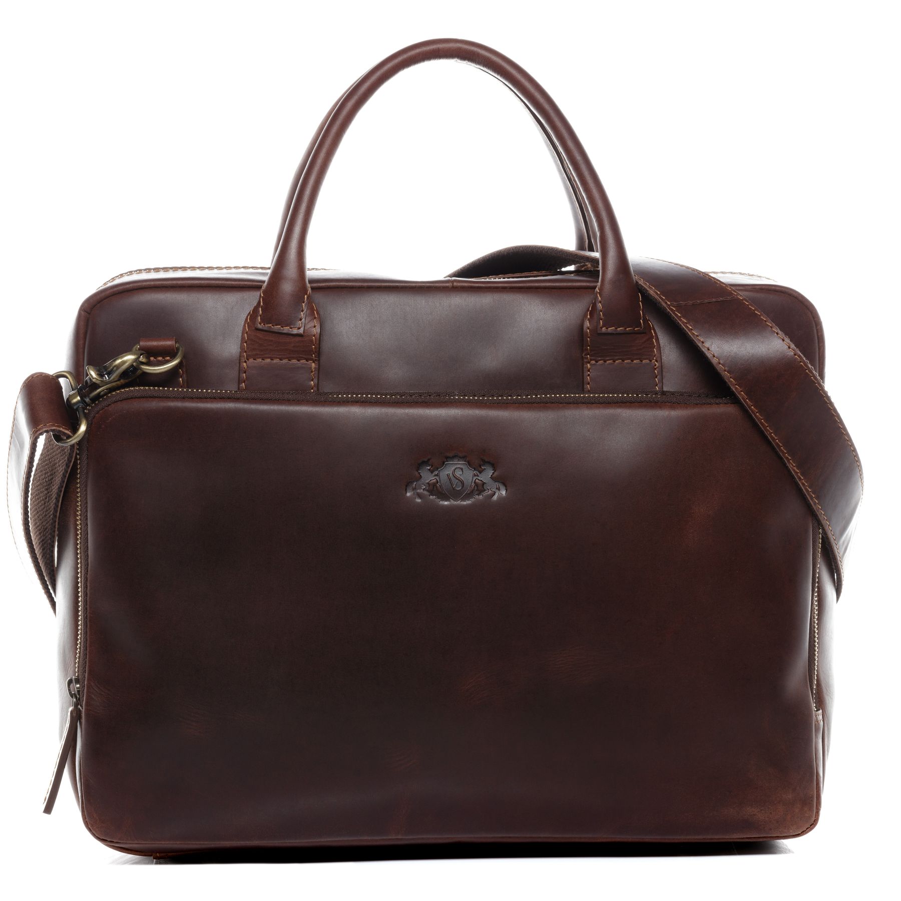 SID & VAIN Laptoptasche Leder XXL RYAN braun-cognac 16057