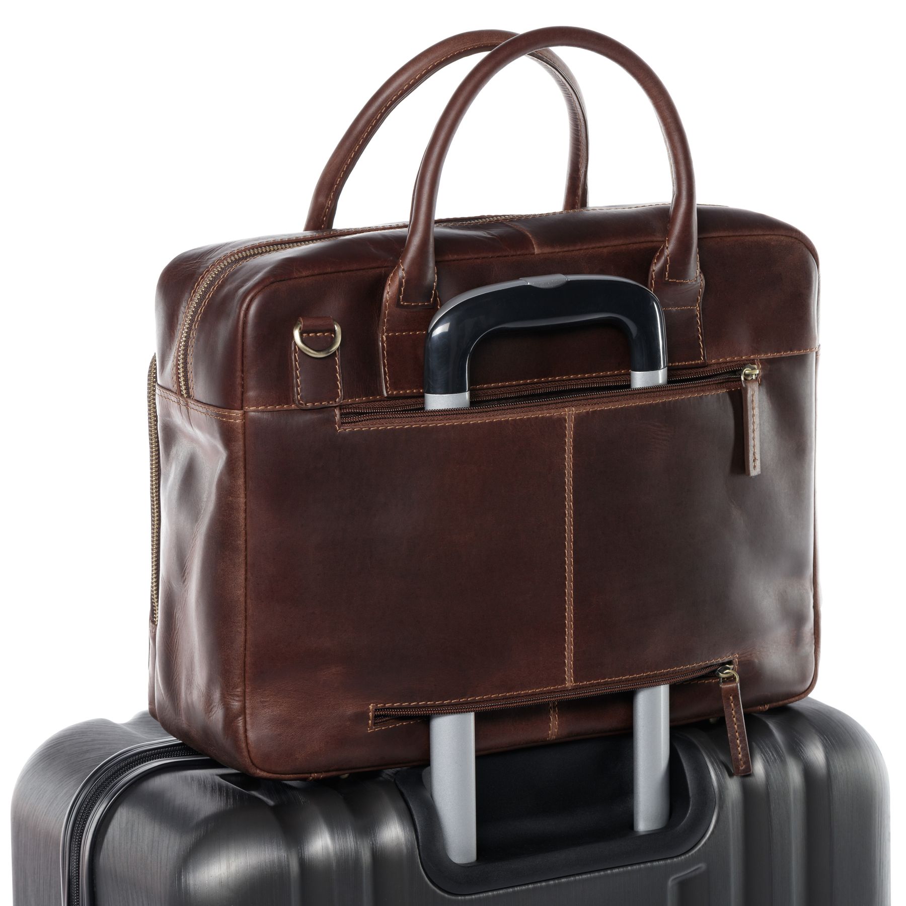 SID & VAIN Laptoptasche Leder XXL RYAN braun-cognac 16058