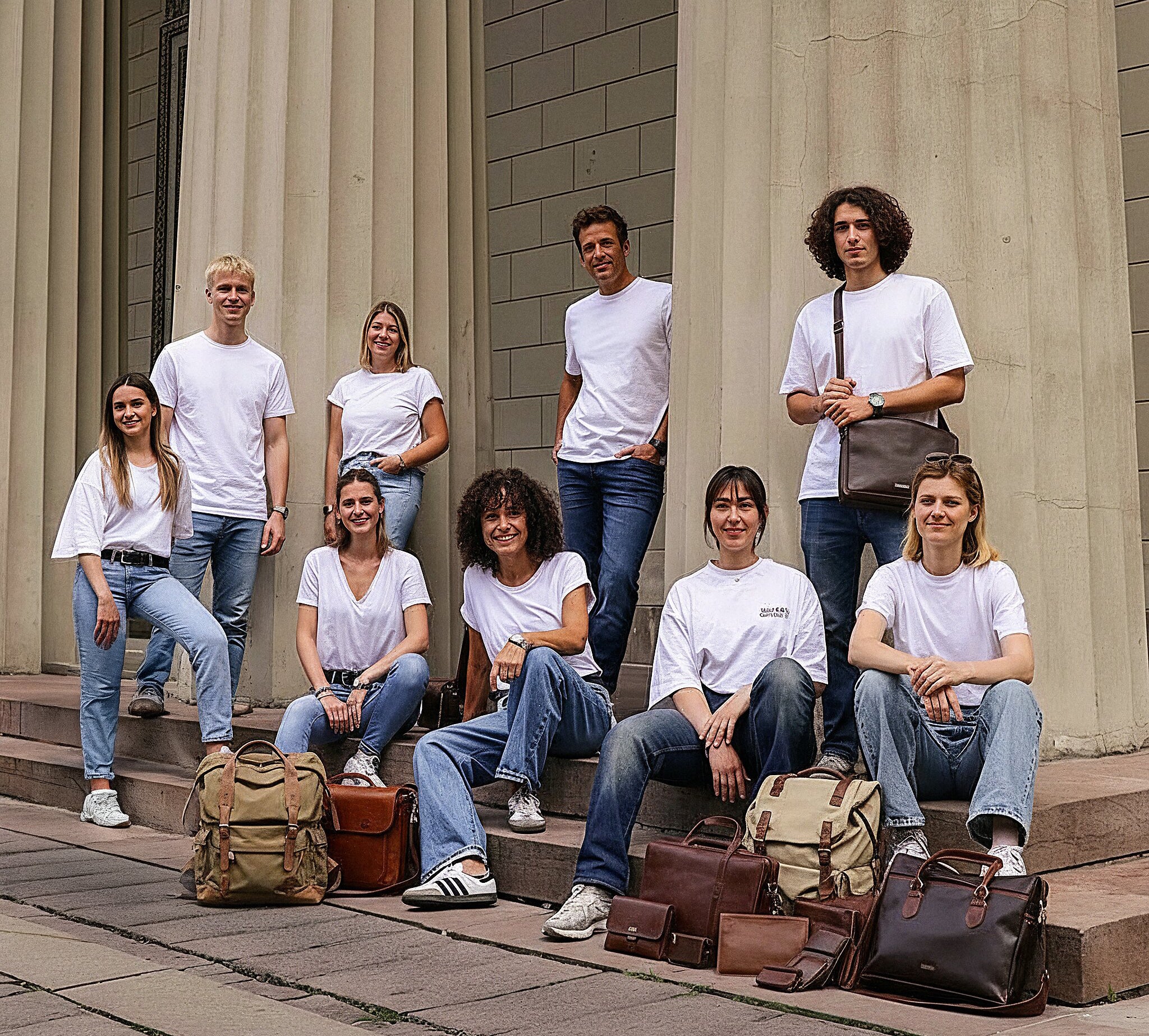 Team arbeitet an Taschen in schönem Atelier in handarbeit aus echtem Leder