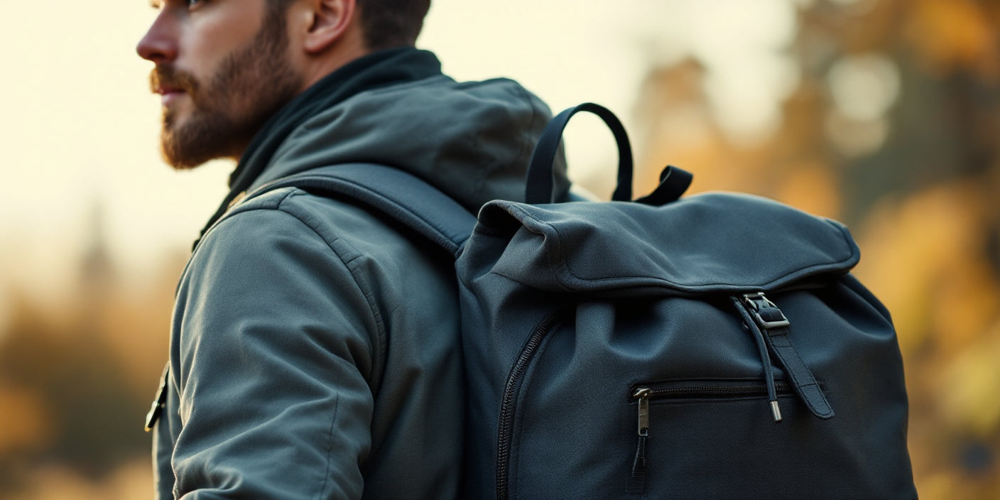 Ein Mann mit Rucksack auf dem Weg in die Berge