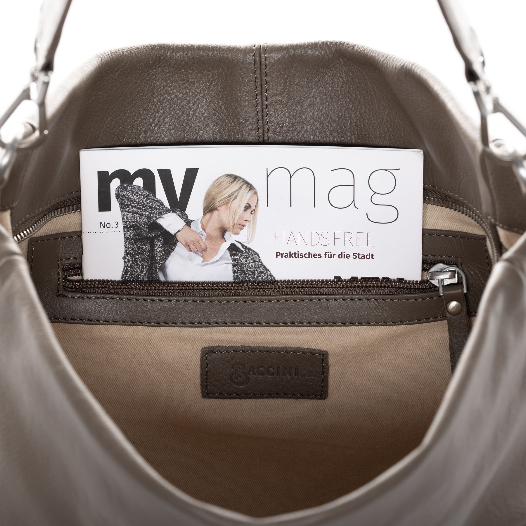 BACCINI Hobo Bag Leder REMI in beige, taupe oder schwarz Handtasche 5
