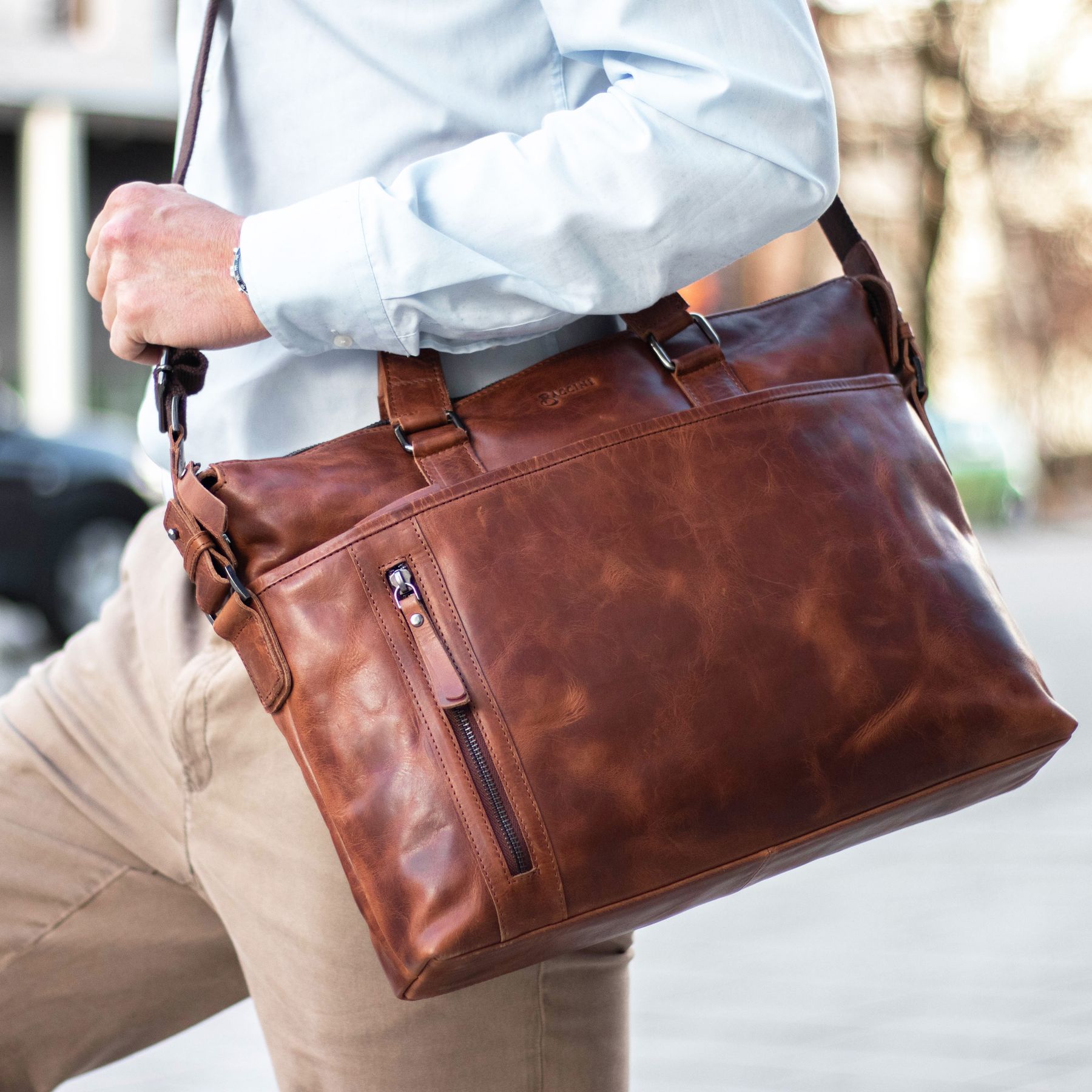 BACCINI Laptoptasche Leder LEANDRO light-brown 27619