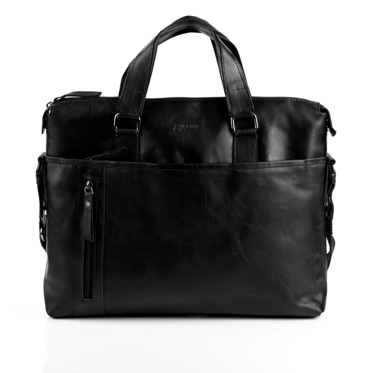 BACCINI laptop bag leather LEANDRO black 15